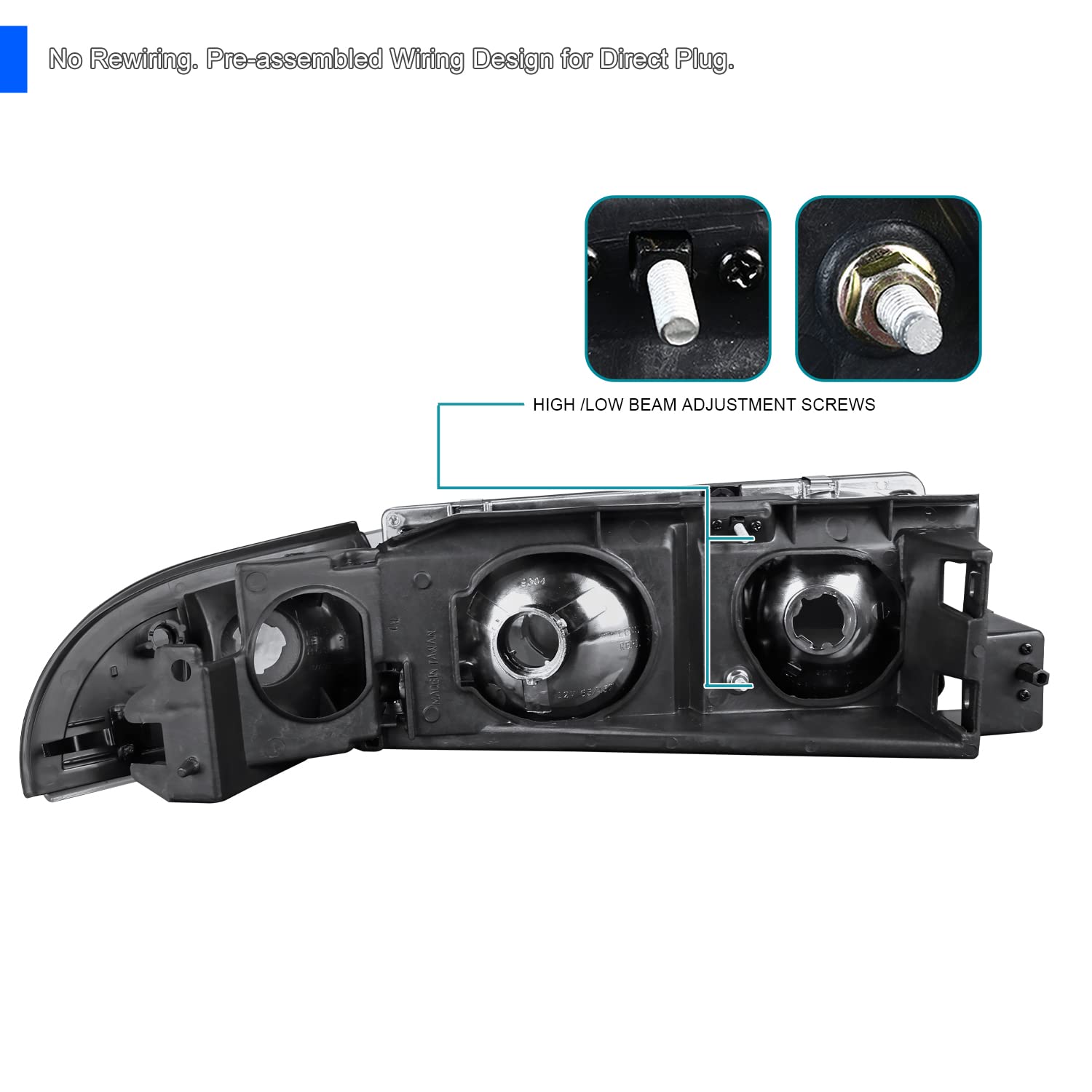 Spec-D Tuning Black Headlights & Corner Signal Lights Compatible with 1994-1996 Chevy Impala & 1991-1996 Chevy Caprice - Left & Right Pair Headlight Assembly - Upgrade for Night Driving & Enhanced Visibility