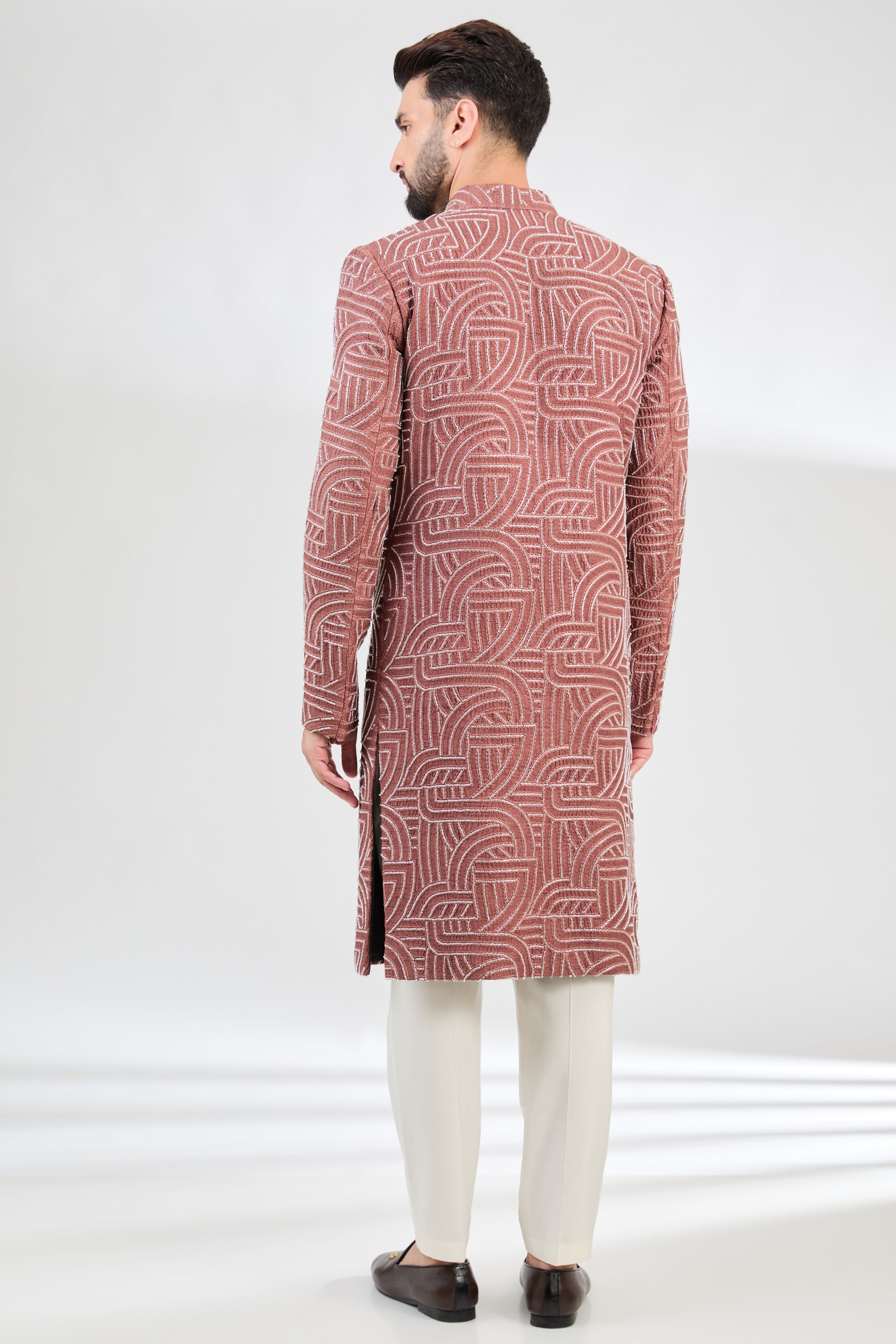 Elegant Mauve Taupe Sherwani with Exquisite Cut Dana Embroidery - Perfect for Weddings, Festivals & Special Occasions
