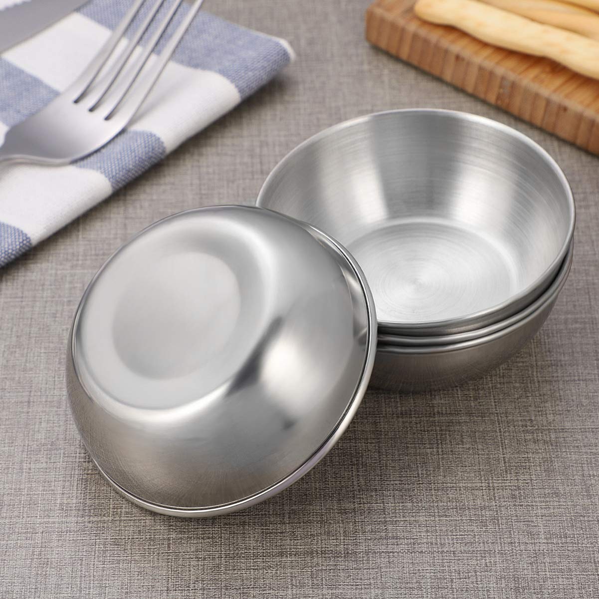 Yardwe 4-Piece Stainless Steel Round Sauce Dishes - Mini Appetizer Plates for Sushi, Dipping Sauces, Seasonings & Small Snacks - Perfect for Entertaining, Dining, and Food Presentation
