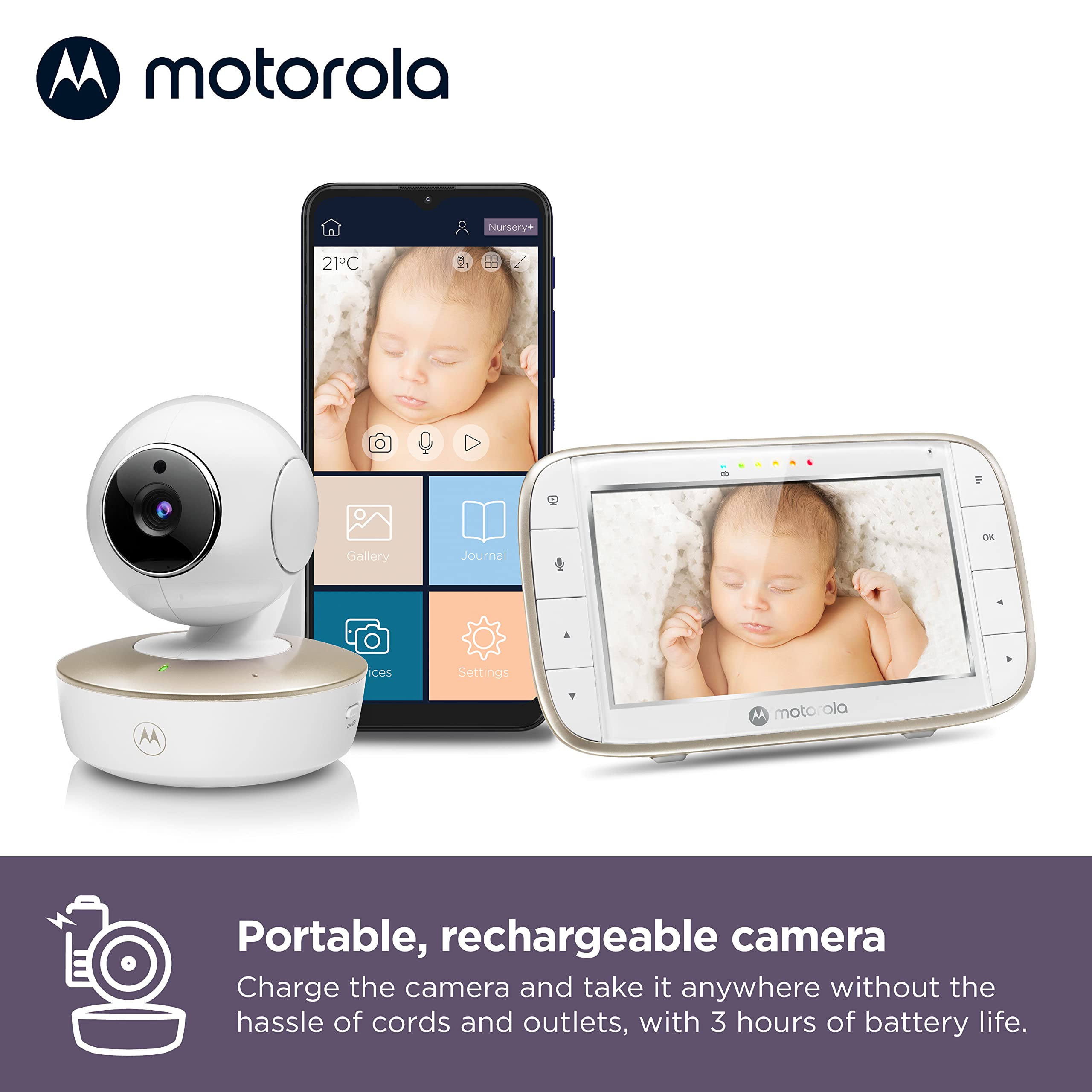 Motorola VM855 Baby Monitor with HD 720p Camera - Smartphone App, 1000ft Range, 2-Way Audio, Pan-Tilt-Zoom, Temperature Sensor & Lullabies | Wireless Nursery Camera for Crib Monitoring, Night Vision & Remote Parenting (Perfect for Newborn Care, Toddler Safety & Peace of Mind)