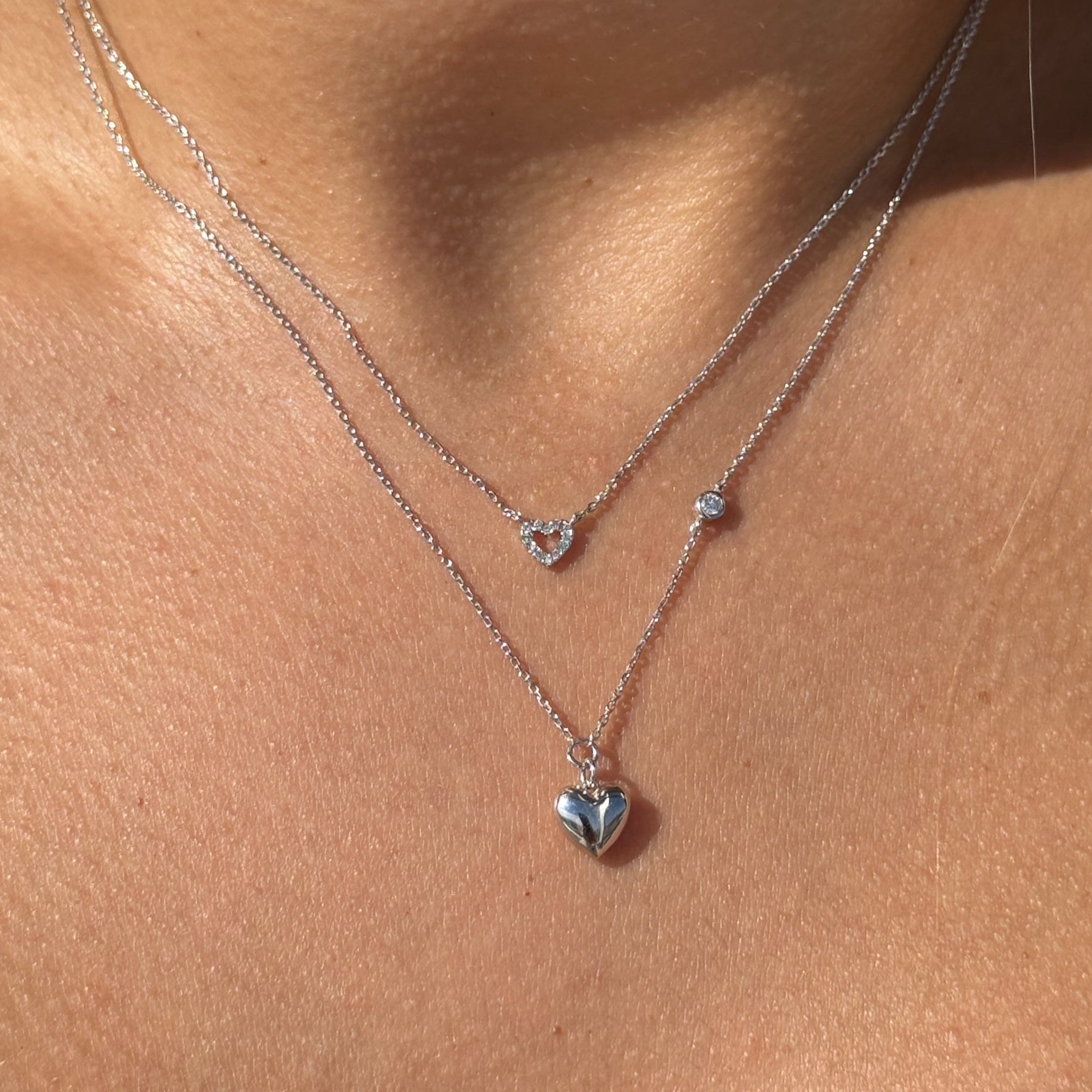 14K White Gold Bubble Heart and Diamond Pendant Necklace for Women - Elegant Layering Piece for Valentine's Day, Anniversary & Special Occasions