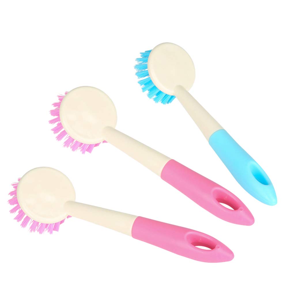 iplusmile 3-Pack Dish Scrub Brush Set - Multi-Purpose Pot Scrubber, Bowl & Vegetable Cleaning Brush with Ergonomic Handle for Kitchen & Bathroom - Perfect for Washing Dishes, Pans & Produce (Mixed Colors)