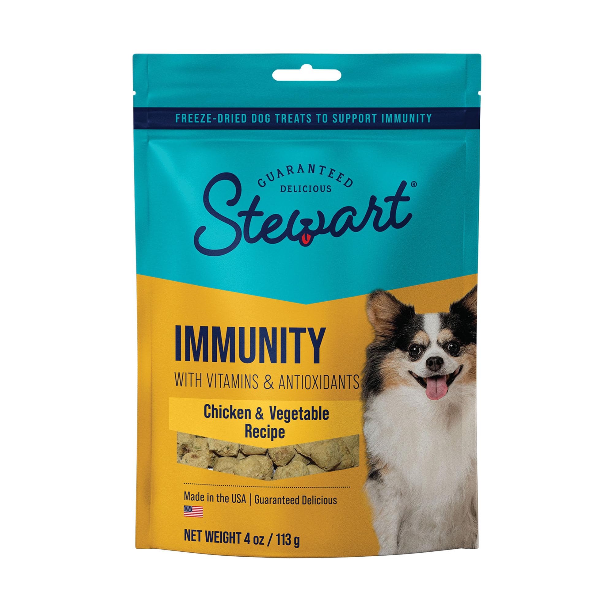 Premium Freeze-Dried Dog Treats with Chicken & Vegetables | Grain-Free, Vitamin E Enriched for Immunity Support | Made in USA | 4oz Resealable Pouch | Perfect for Training, Rewards & On-the-Go Snacking