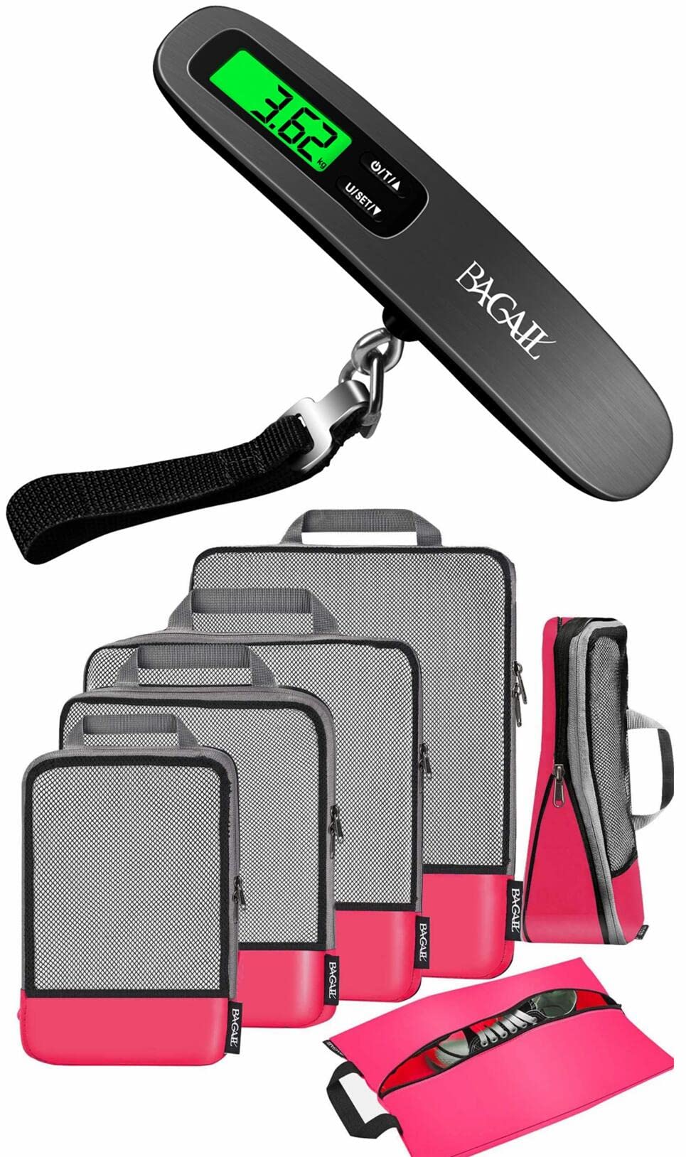 BAGAIL 4-Piece Compression Packing Cubes Set with Digital Luggage Scale - Travel Organizer for Suitcases, Carry-On Bags & Backpacking - Perfect for Business Trips & Vacations