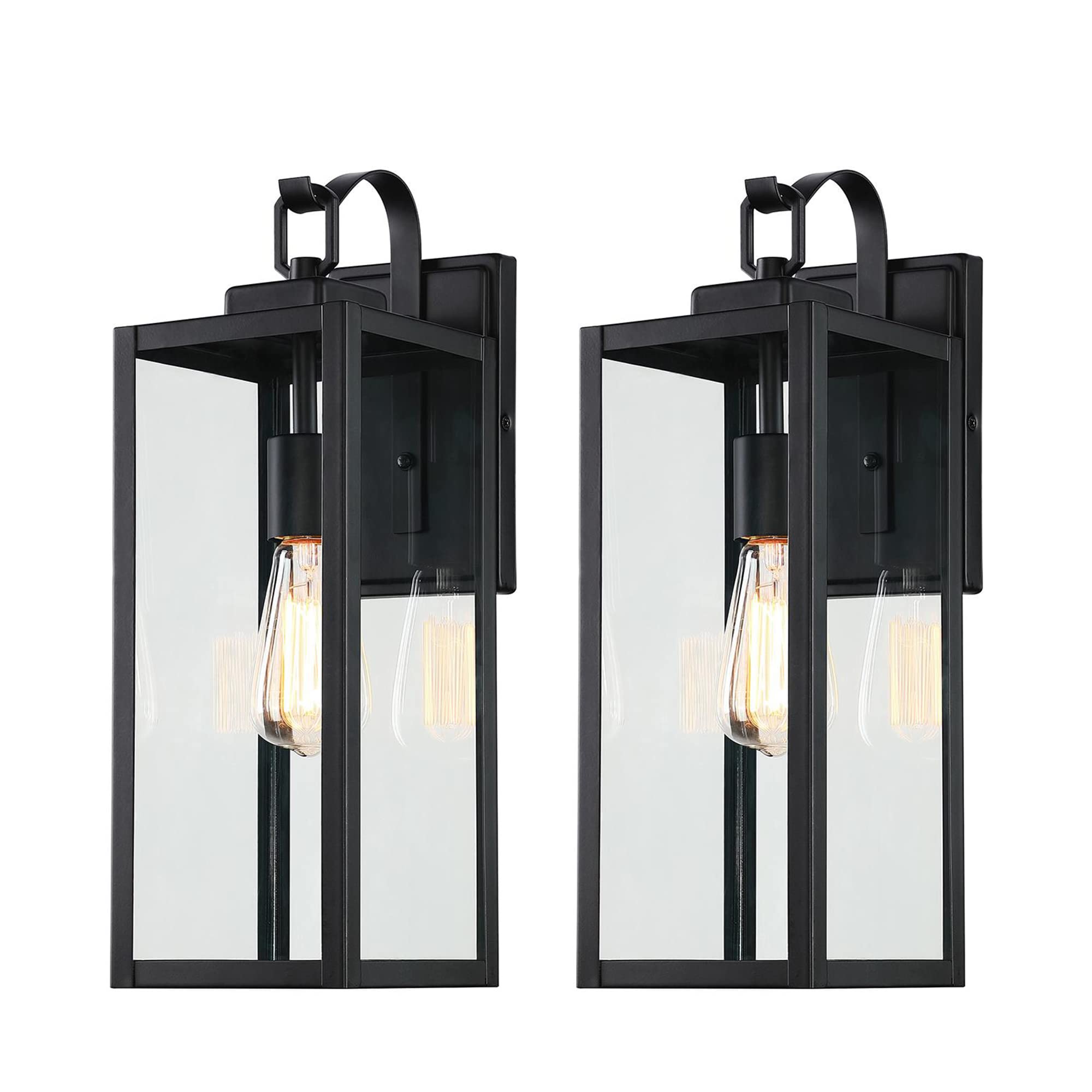 Pia Ricco 18 Inch Large Outdoor Wall Lights - 2 Pack Matte Black Exterior Light Fixture with Clear Glass Shade, Waterproof Porch Lighting for House, Garage, Patio - ETL Listed Modern Sconce Lantern - Perfect for Entryway, Garden, and Backyard Lighting