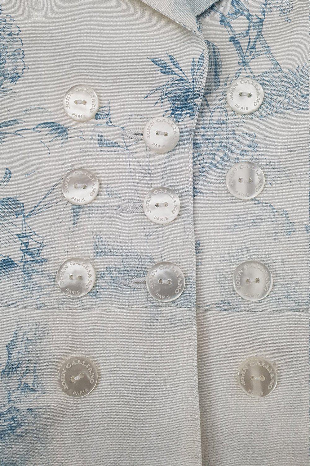 JOHN GALLIANO Kids Cotton Blend White Toile De Jouy Print Blazer Jacket for Boys Size 6 - Formal Wear for School, Parties & Special Occasions