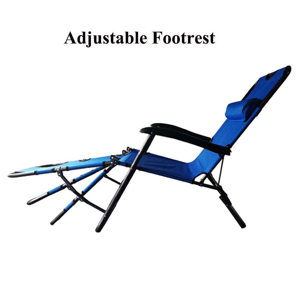 Outdoor Lounge Chairs with Adjustable Footrest & Pillow - Foldable Patio Chaise for Beach, Pool, Sunbathing, Lawn & Camping - Comfortable Blue Recliner for Relaxing in Backyard, Garden or Vacation