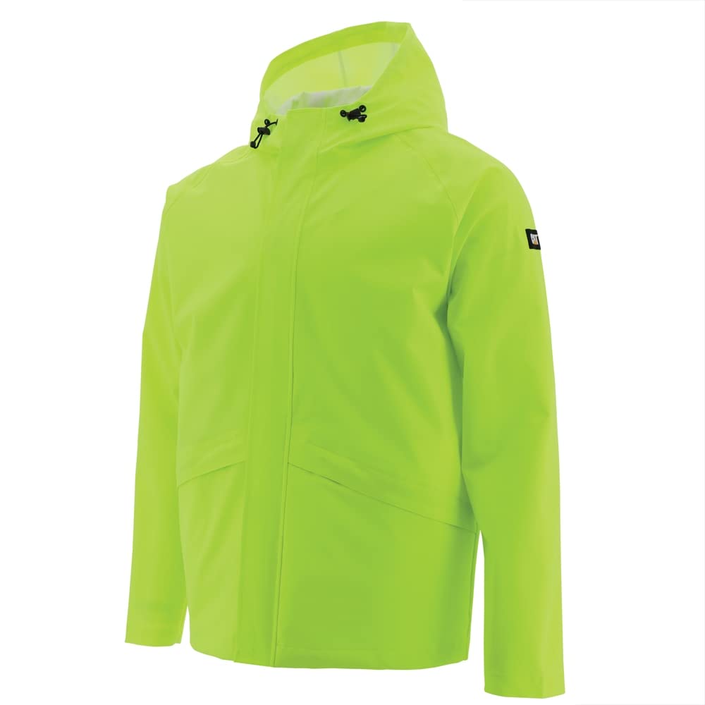 CAT Men's 1310150 Waterproof Rain Jacket with Hood - Lightweight Windbreaker for Outdoor Work, Hiking & Camping - All-Weather Protection for Construction & Utility Workers