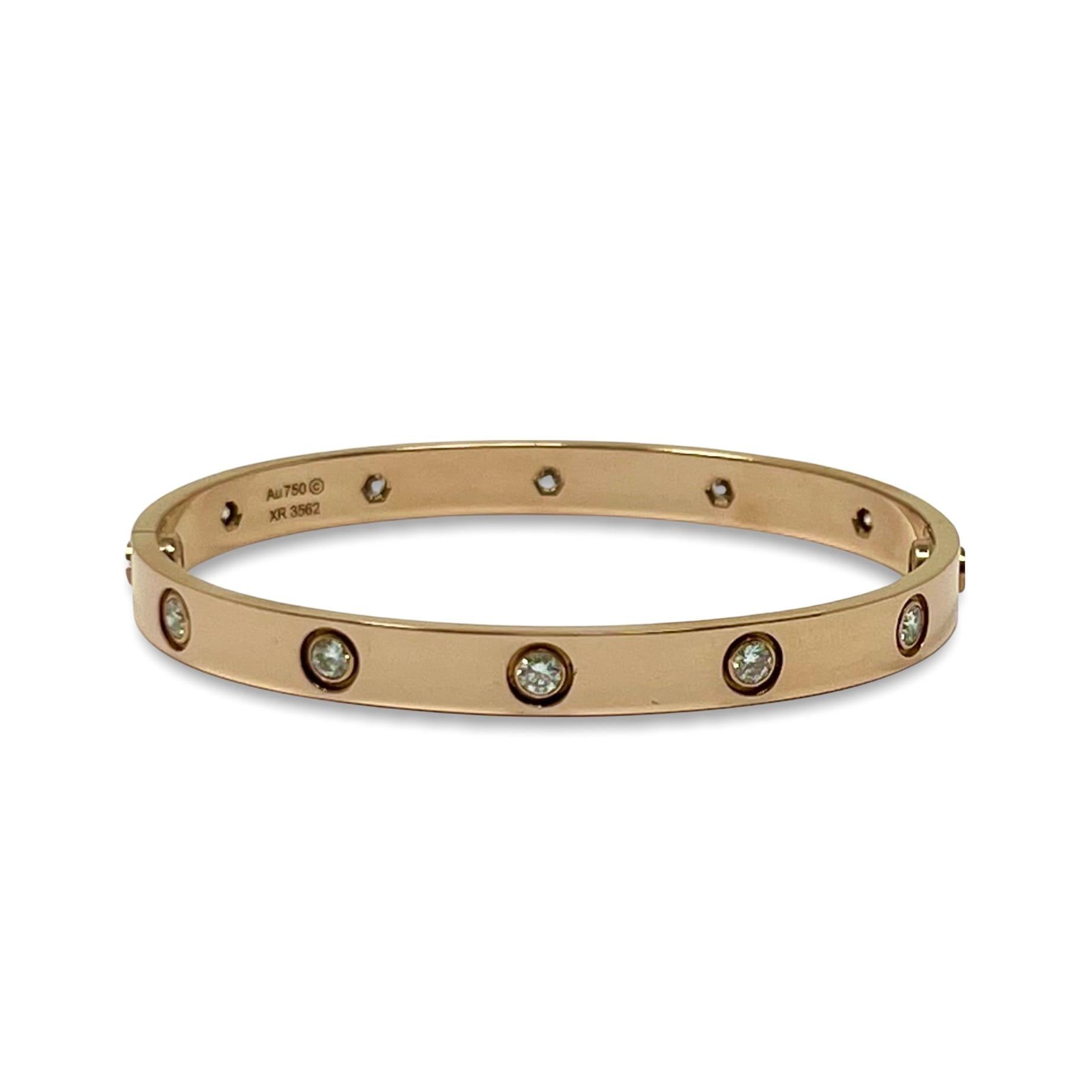 Cartier 18K Rose Gold Love Bracelet with 10 Diamonds - Size 17 | Luxury Jewelry Gift for Women, Anniversary & Valentine's Day Present