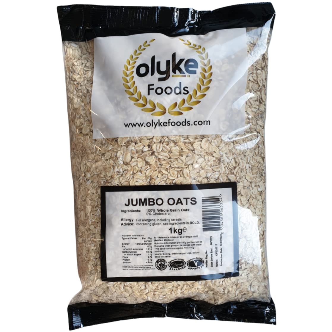 Olyke Jumbo Oats - 2.2lbs (1kg) | 100% Natural Whole Grain Rolled Oats for Baking, Cooking & Healthy Breakfast | Perfect for Oatmeal, Granola & Smoothie Bowls