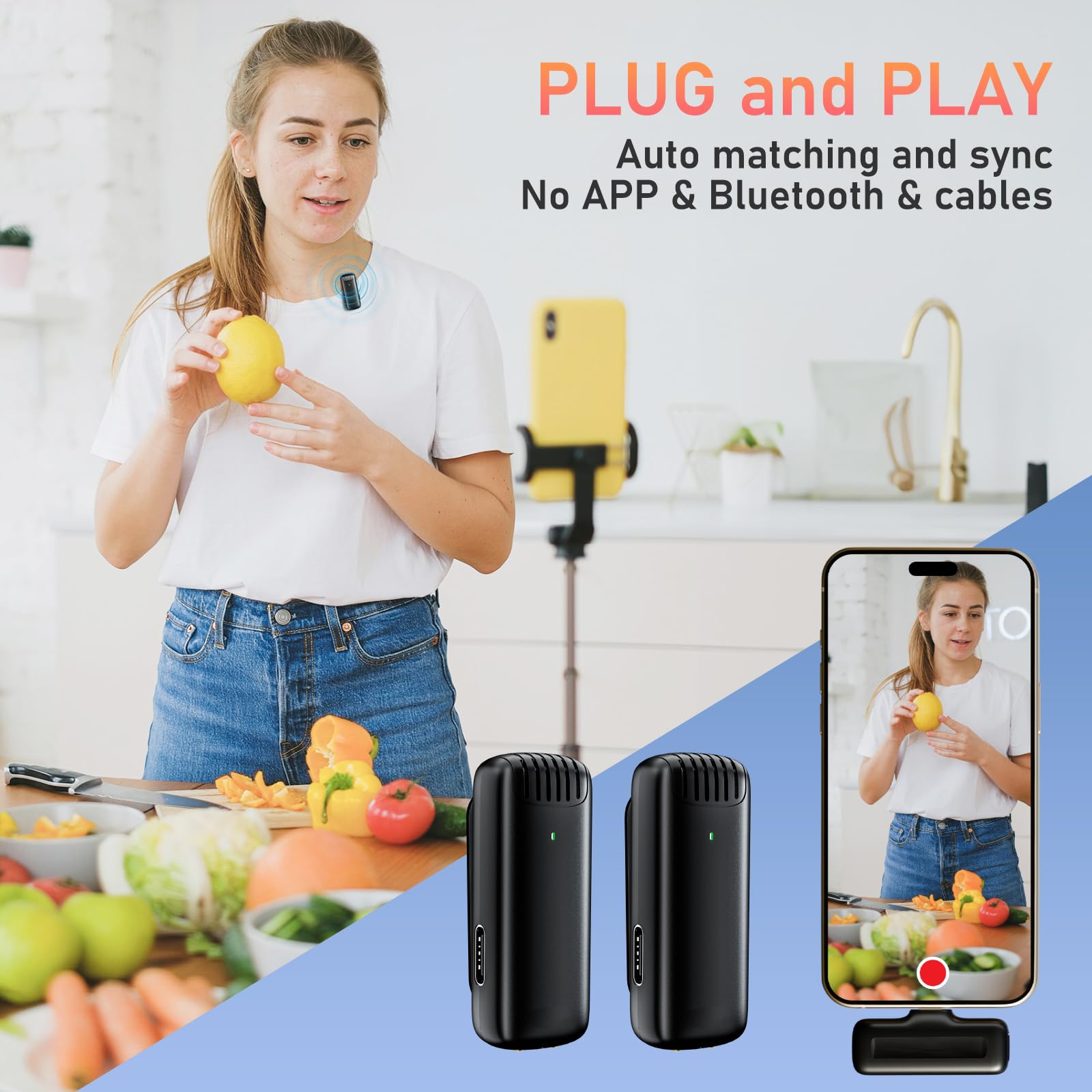 Wireless Lavalier Microphone for iPhone iPad 14 13 12 11 Pro Max - Noise Cancelling Clip-on Mic with Charging Case for YouTube Videos, Live Streaming, Podcasts, TikTok & Vlogging - Perfect for Interviews, Gaming, and Content Creation