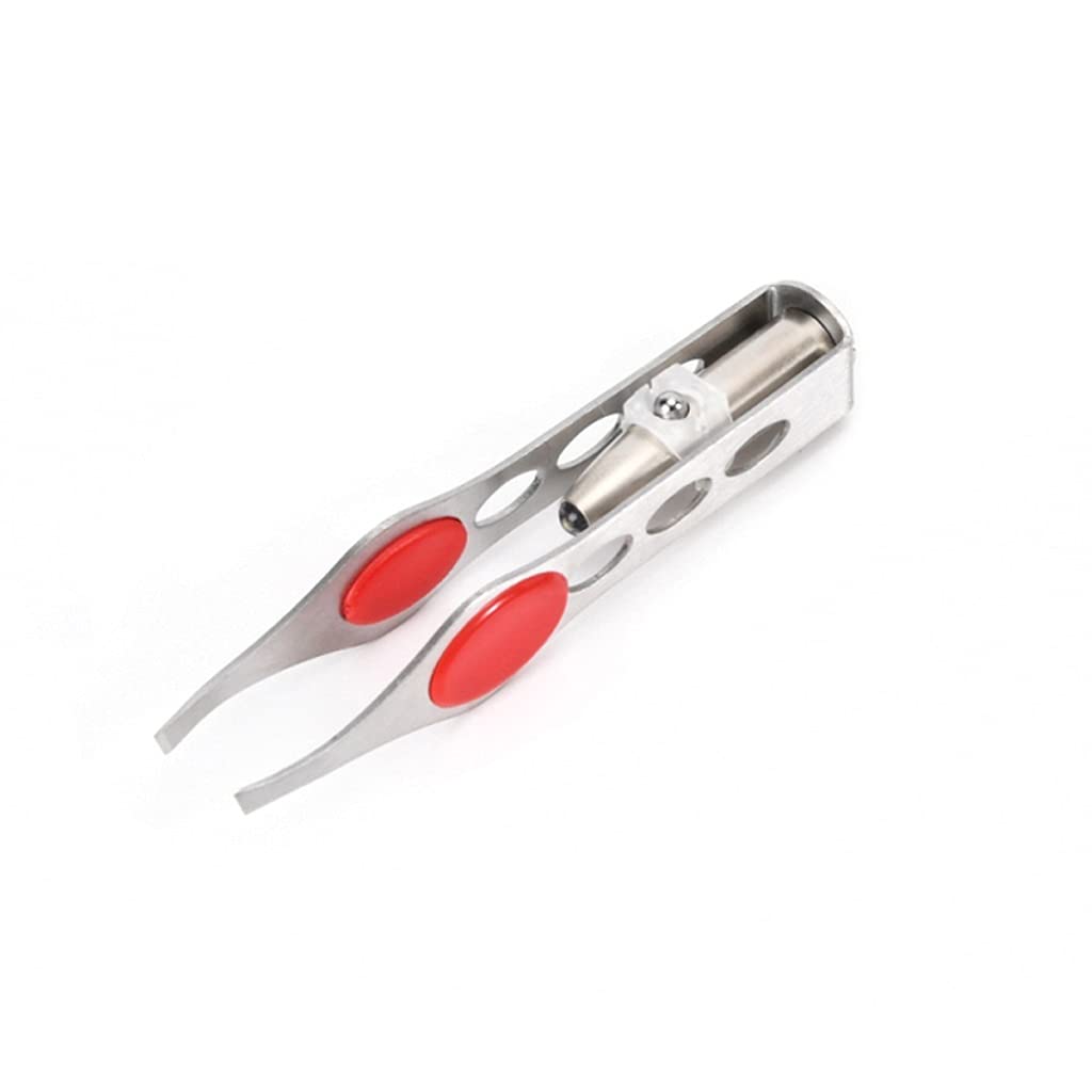 EODNSOFN Mini LED Light Eyebrow Tweezers - Stainless Steel 4-Hole Plucking Tool with Slanted Tip for Precise Hair Removal | Portable Grooming Kit for Eyebrow Shaping, Facial Hair & Makeup Application