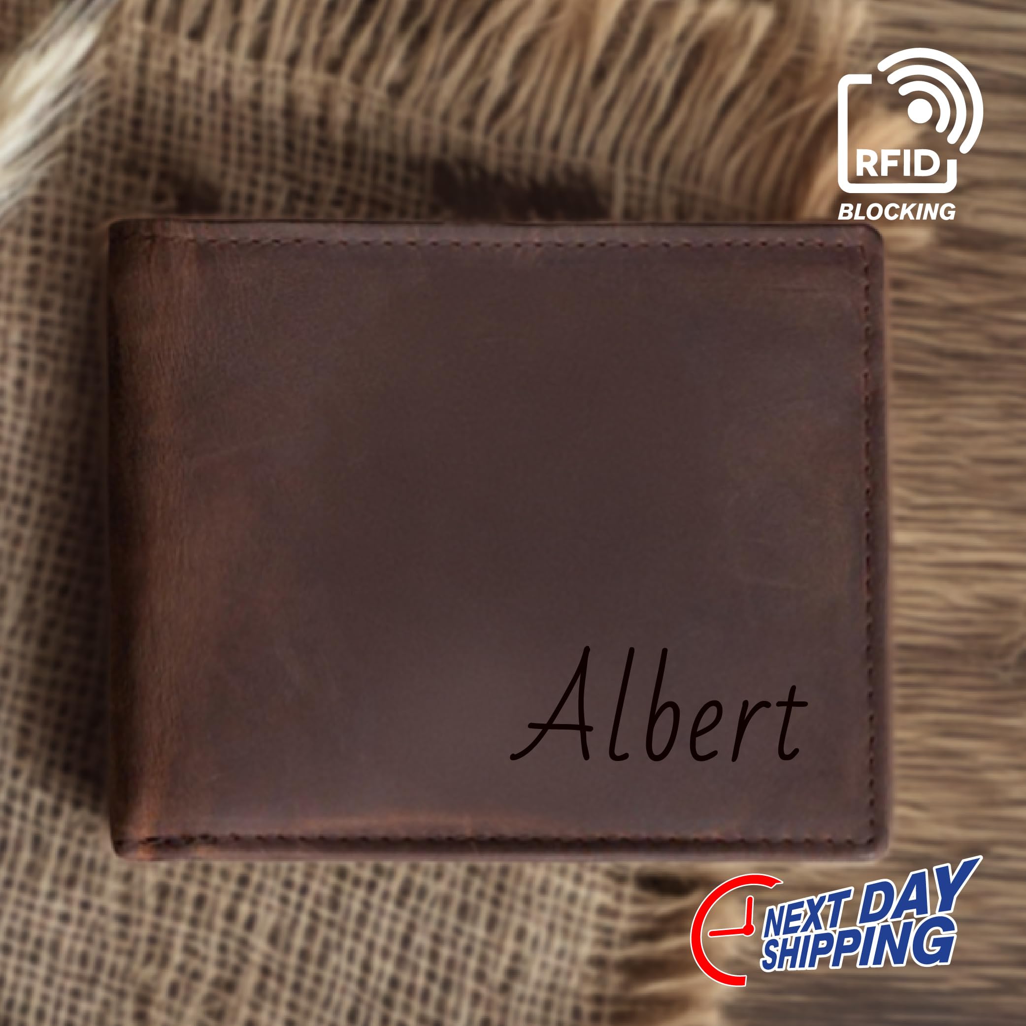 Genuine Leather Personalized Men's BLACK Wallet - Custom Engraved RFID Blocking Full Grain Leather Wallet for Dad, Husband, Son | Perfect Father's Day Gift, Birthday Present & Everyday Carry Accessory