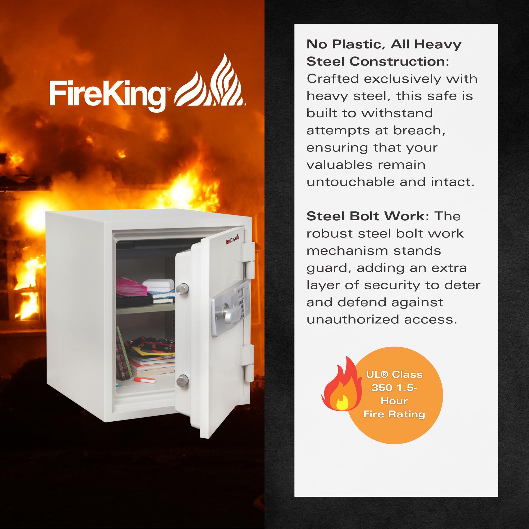 FireKing 2-Hour Fireproof Safe with Electronic Lock - UL Certified Waterproof Home Safe Box, Programmable Digital Security Safe for Documents & Valuables - Ideal for Home, Office & Emergency Protection