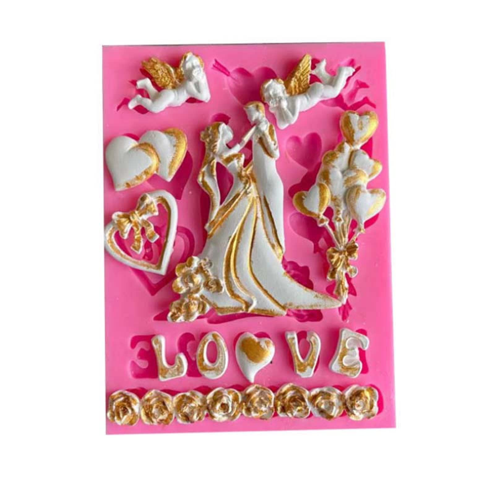 Wedding Cake Fondant Molds - Silicone Chocolate Molds for Groom & Bride, Angel, Love Flowers - DIY Baking Decorating Tools for Wedding Desserts, Cakes, Cupcakes - Perfect for Anniversary, Valentine's Day & Bridal Shower Parties