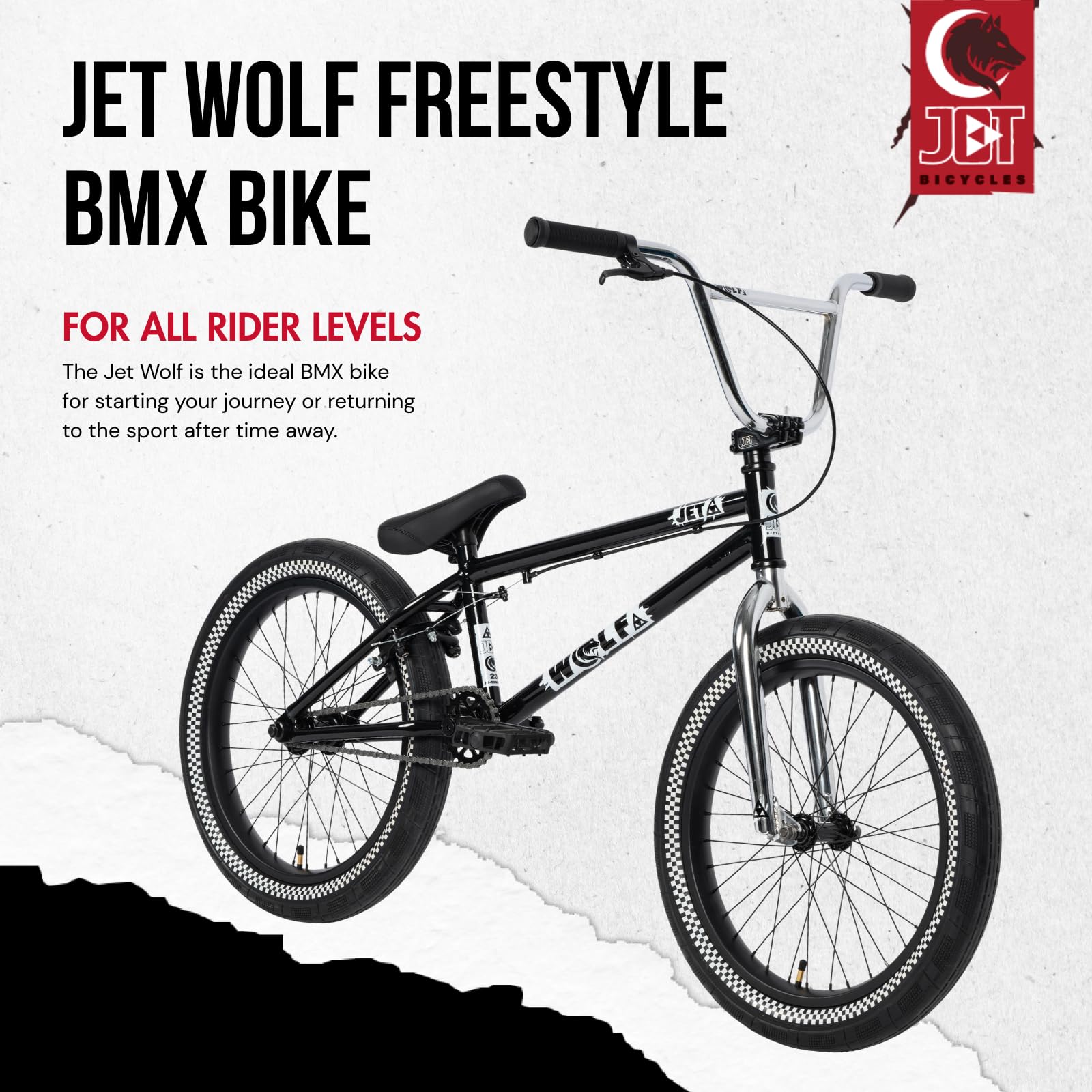 Jet Wolf Freestyle BMX Bike - 20 Inch All-Terrain BMX Bicycle for Kids, Beginners & Intermediate Riders - Durable Lightweight Frame for Street, Park & Dirt Jumping - Perfect for Commuting, Stunts & Outdoor Adventures