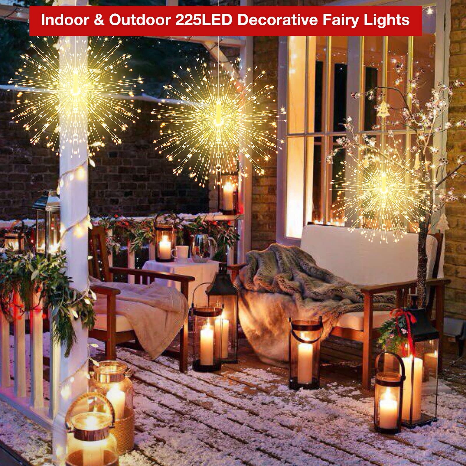 Fairy Christmas String Lights - 225 LED Dimmable with Remote for Indoor/Outdoor Decor