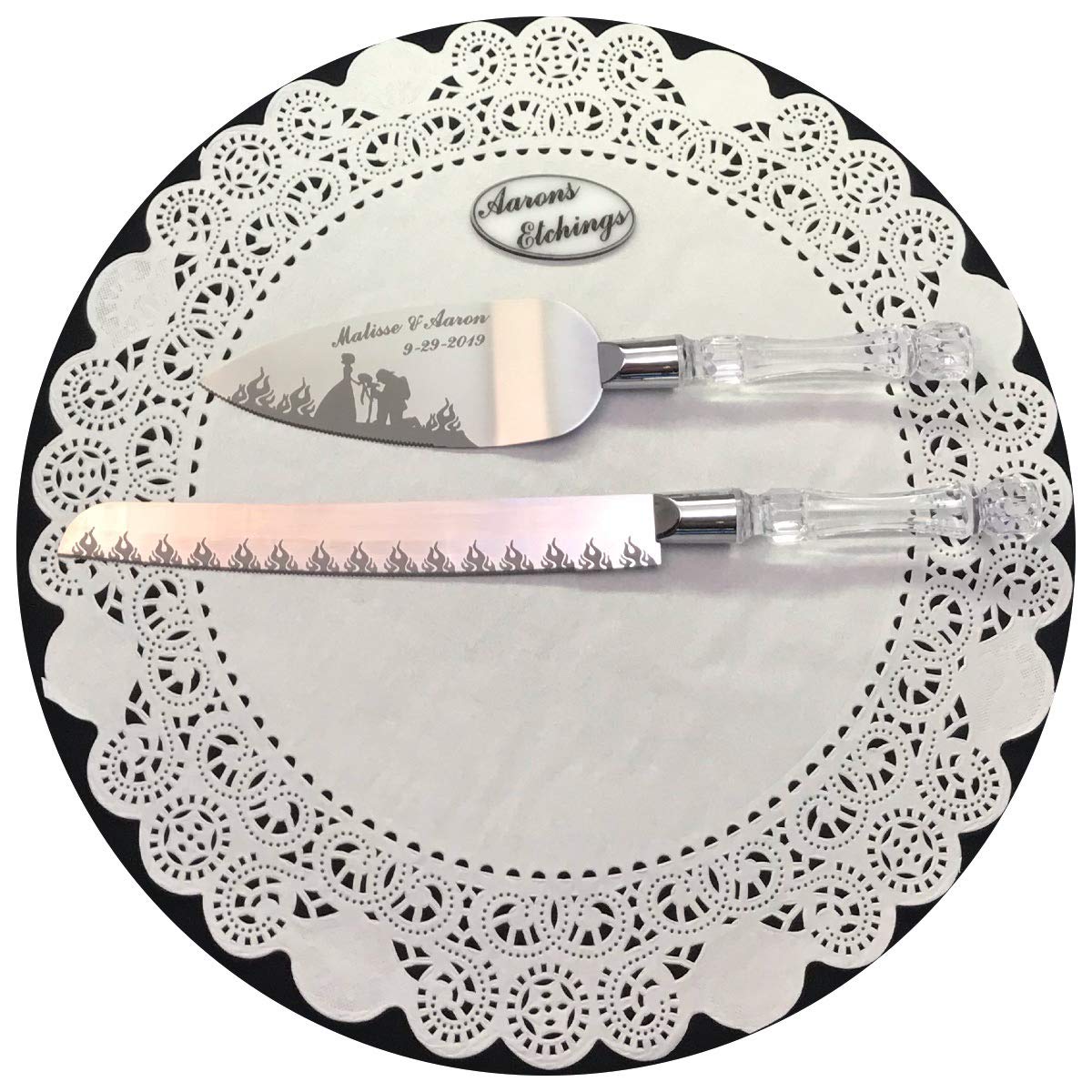 Personalized Firefighter Cake Knife Set - Custom Engraved with Name & Date - Perfect for Fireman Retirement, Promotion & Birthday Celebrations