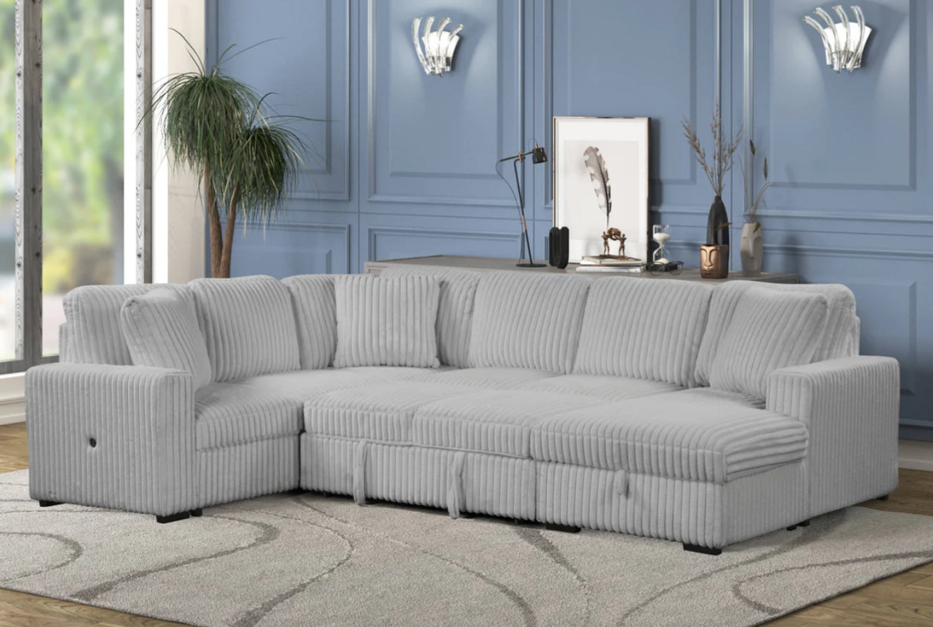 Becky Sectional Pull Out Sleeper Sofa with Storage Chaise | Corduroy Fabric | Convertible Couch Bed for Small Spaces | Perfect for Guest Rooms, Apartments & Living Rooms