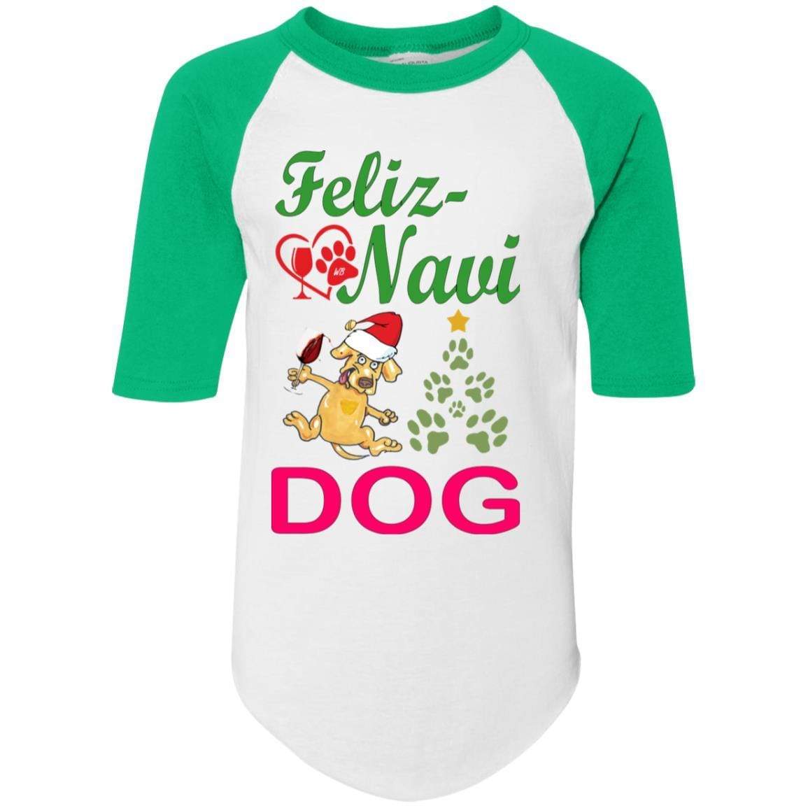 Feliz Navi Dog Youth Colorblock Raglan Jersey - Trendy Christmas Sweater for Dogs | Perfect for Holiday Photos & Festive Gatherings
