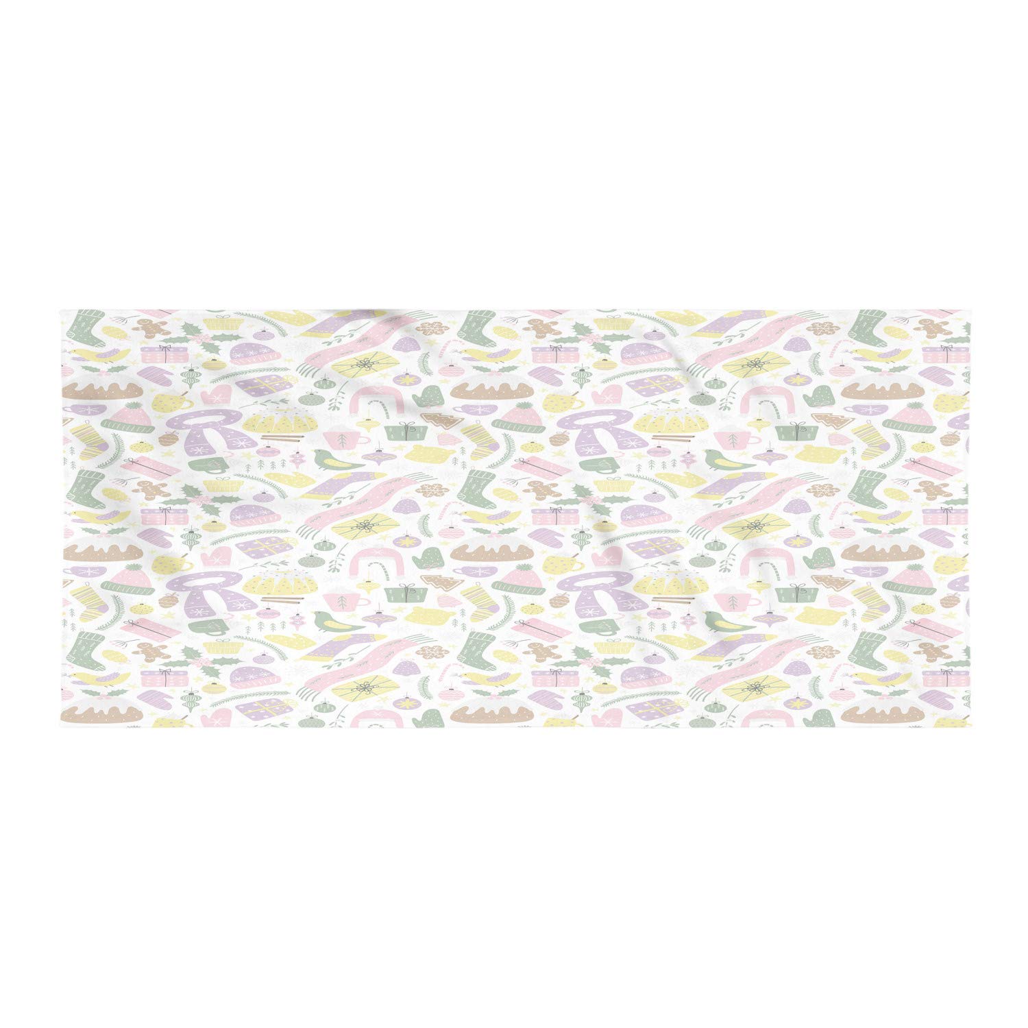 Ambesonne Pastel Sports Towel - Christmas Themed with Tree, Ornaments & Cookies - Soft, Lightweight, Ultra Absorbent Microfiber for Beach, Yoga, Gym - White & Green - Perfect for Holiday Gifts, Sports Enthusiasts & Travel Accessories