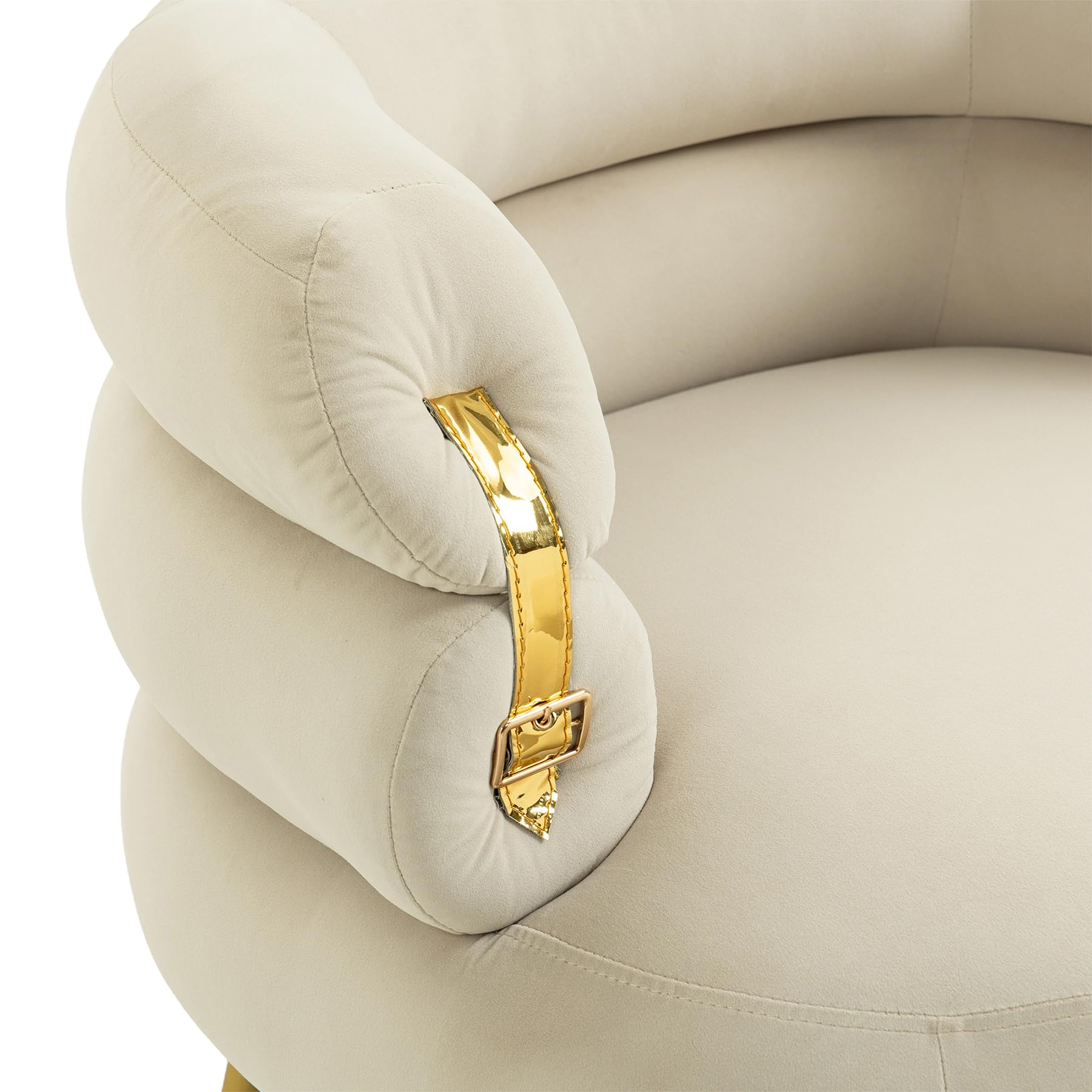 Dolonm Velvet Accent Chair with Ottoman - Modern Barrel Club Chair with Gold Legs for Living Room, Bedroom & Dorm - Cozy Reading Armchair in Beige | Perfect for Relaxing, Lounging & Home Decor