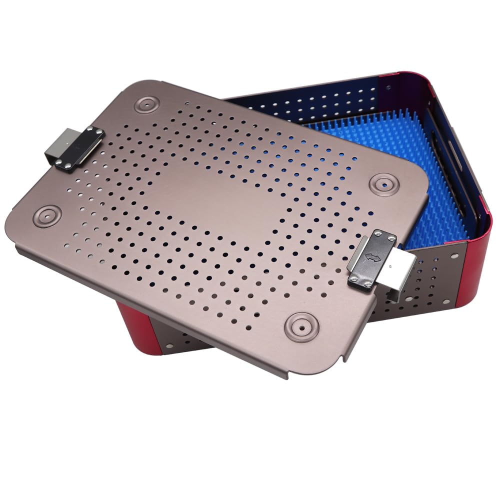 Aluminum Alloy Sterilization Tray Case - Double Layer Surgical Instrument Sterilizing Box with Non-Slip Silicone Mat | Perfect for Hospitals, Clinics & Dental Offices