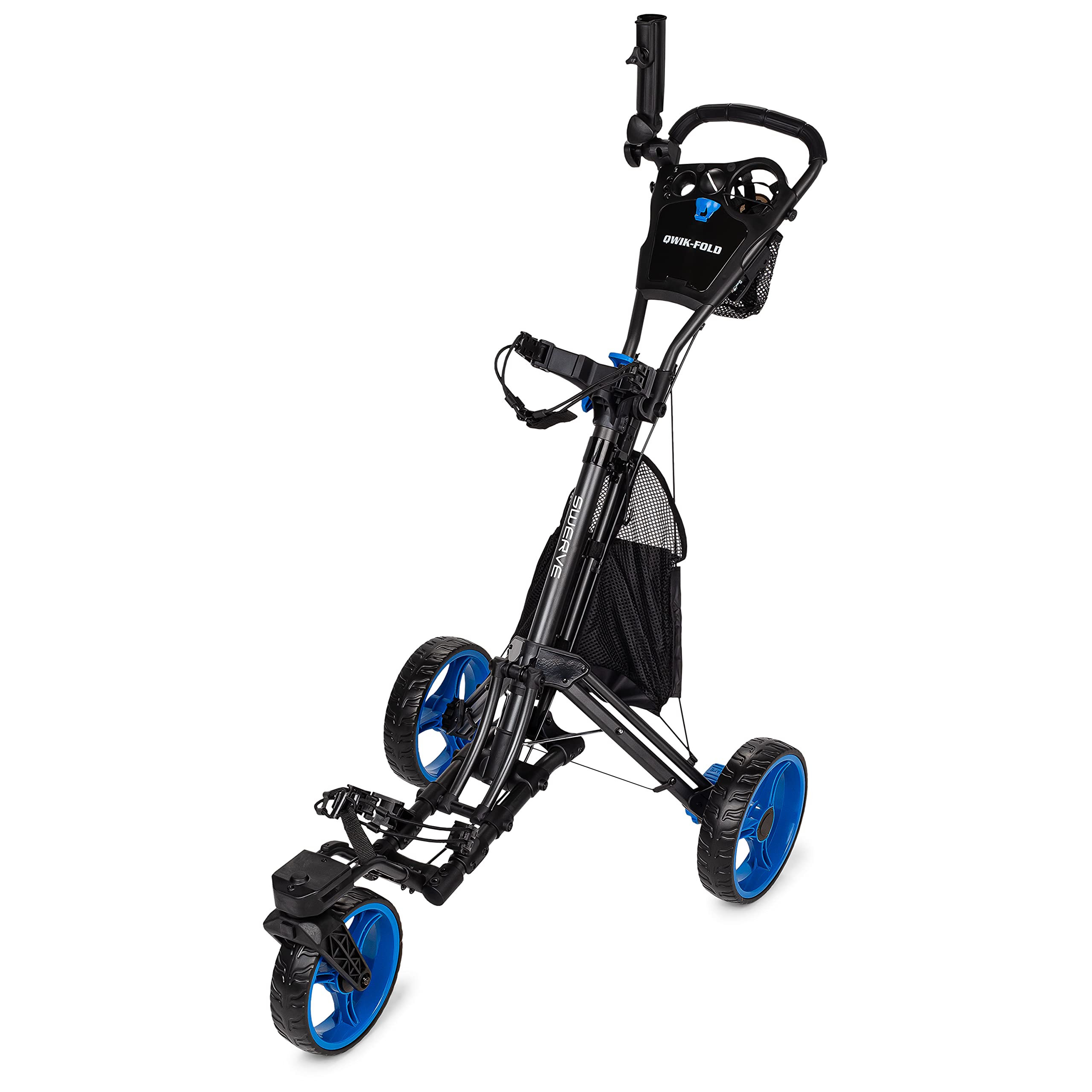Founders Club Swerve 3-Wheel Push Pull Golf Cart with Umbrella Holder & Storage Bag - Lightweight Foldable Golf Caddy for Walking Courses, Practice Rounds & Senior Golfers