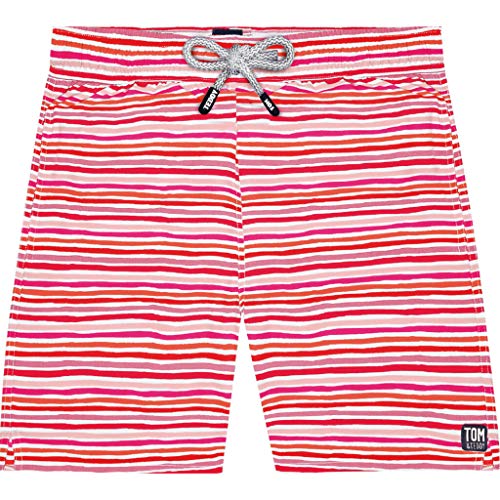 Tom & Teddy Men's Striped Swim Trunks with Pockets | Quick-Dry Beach Shorts for Swimming, Surfing & Summer Vacations