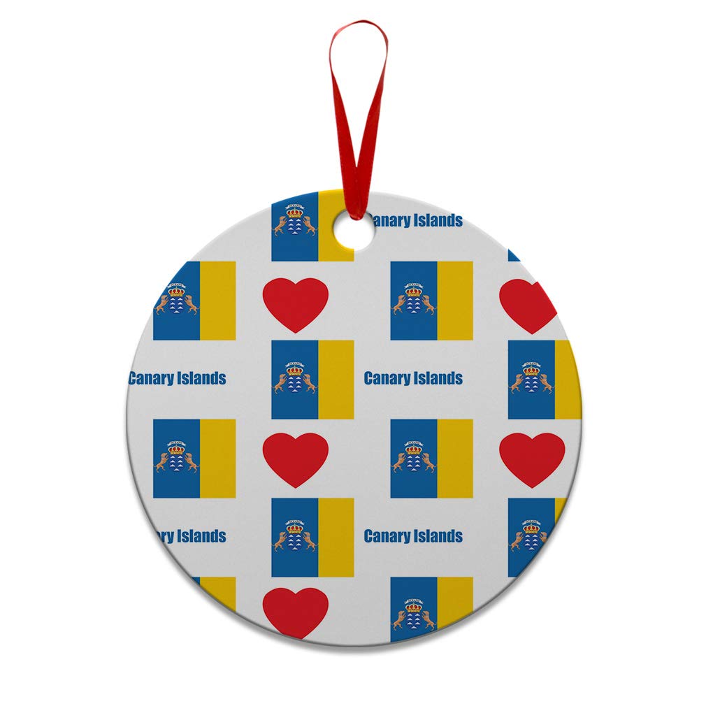 Canary Islands Flag Heart-Shaped Aluminum Christmas Ornament - Round Holiday Tree Decoration for Xmas, Home & Party Decor