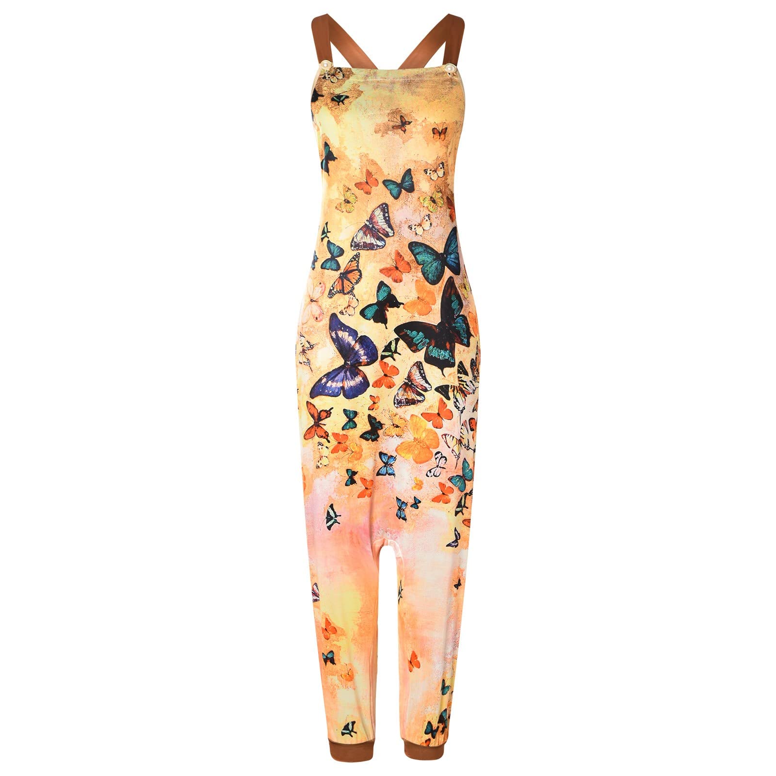 Women's Floral Printed Sleeveless Jumpsuit - Straps Bib Overalls One Piece Romper Playsuit for Casual Wear, Summer Outfits & Beach Vacations