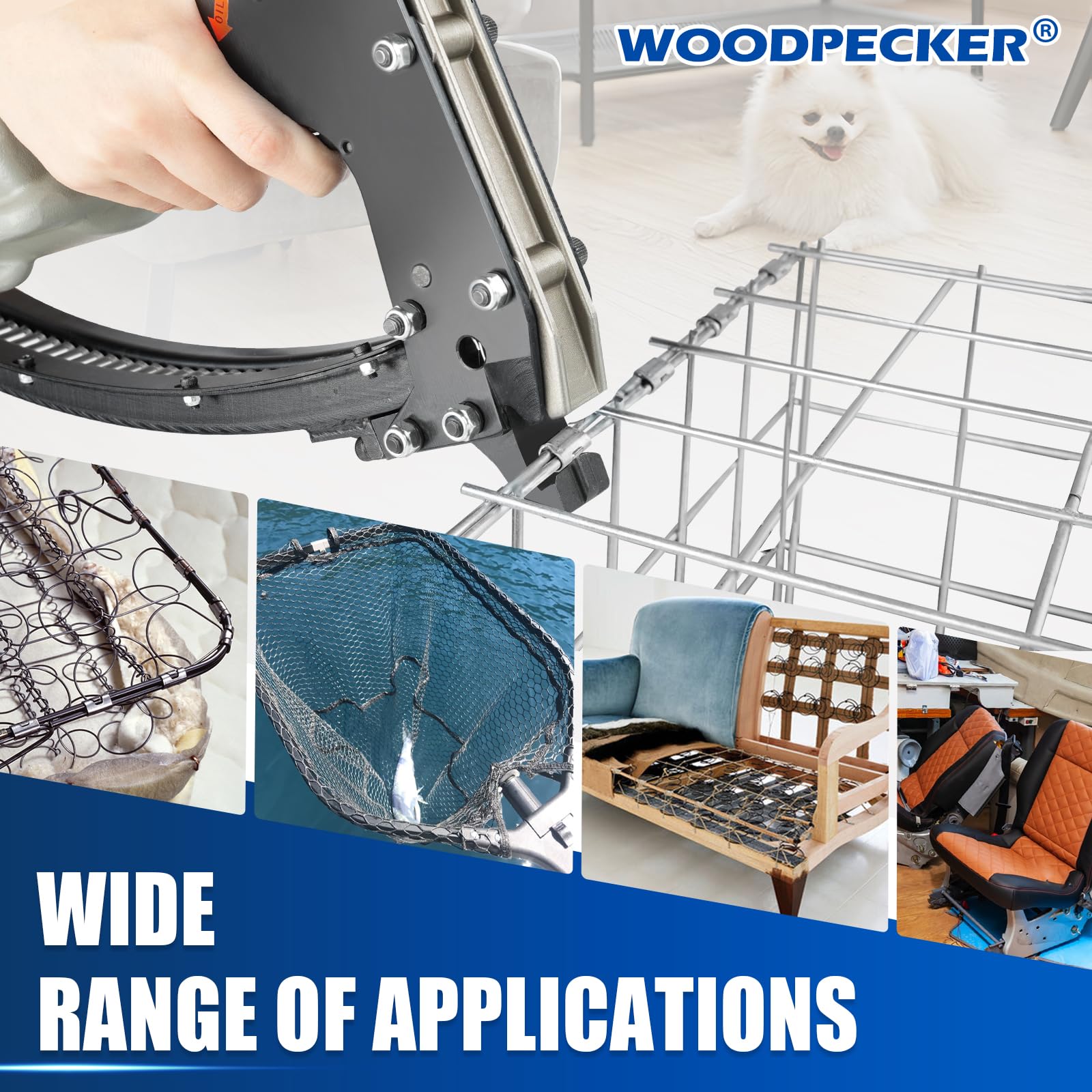 Woodpecker AM66T Pneumatic Clinching Clipper Tool - Heavy Duty Fastening Tool for Mattress, Wire Binding & Spring Repair | Ideal for Upholstery, Furniture Making & Bedding Manufacturing