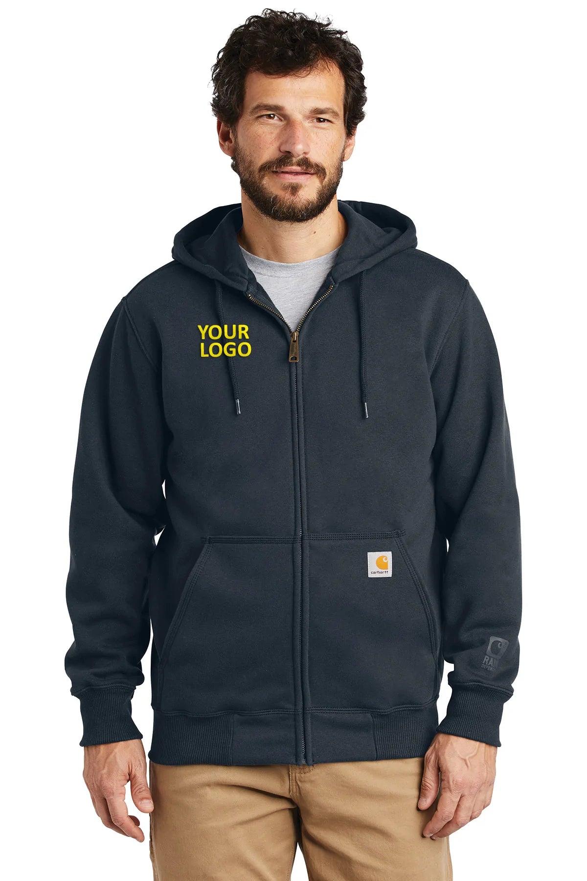 Carhartt Rain Defender Paxton Custom Zip Hoodie for Men - Water-Resistant Fleece Jacket with Zip-Up Front, New Navy - Perfect for Outdoor Work, Hiking & Casual Wear