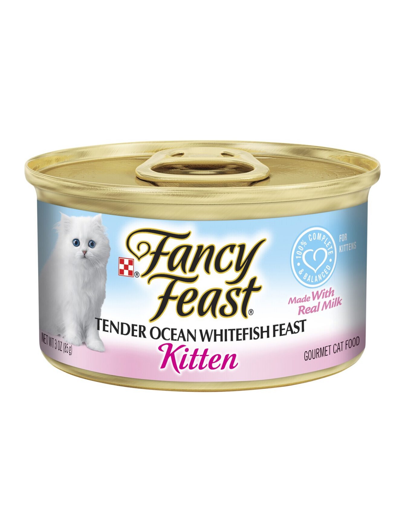 Fancy Feast Kitten Tender Ocean Whitefish Wet Cat Food - 3oz (85g) Canned Kitten Food for Growing Cats | High Protein Kitten Formula | Perfect for Weaning Kittens & Picky Eaters