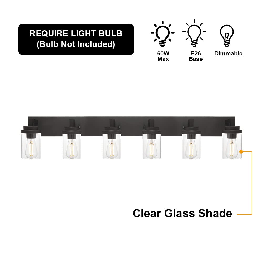 Oil Rubbed Bronze Bathroom Vanity Light - 6-Light Wall Sconce with Clear Glass Shade, Modern Wall Mount Lighting Fixture for Bathroom Mirror, Kitchen, Hallway & Bedroom - Perfect for Home Decor and Ambient Lighting