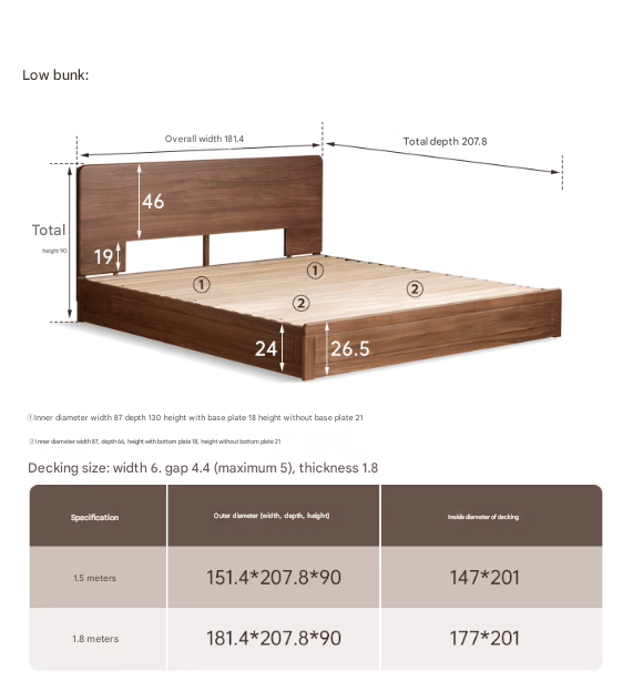 Premium Black Walnut & Oak Solid Wood Bed Frame - Modern Platform Bed for Master Bedroom, Guest Room, or Dormitory