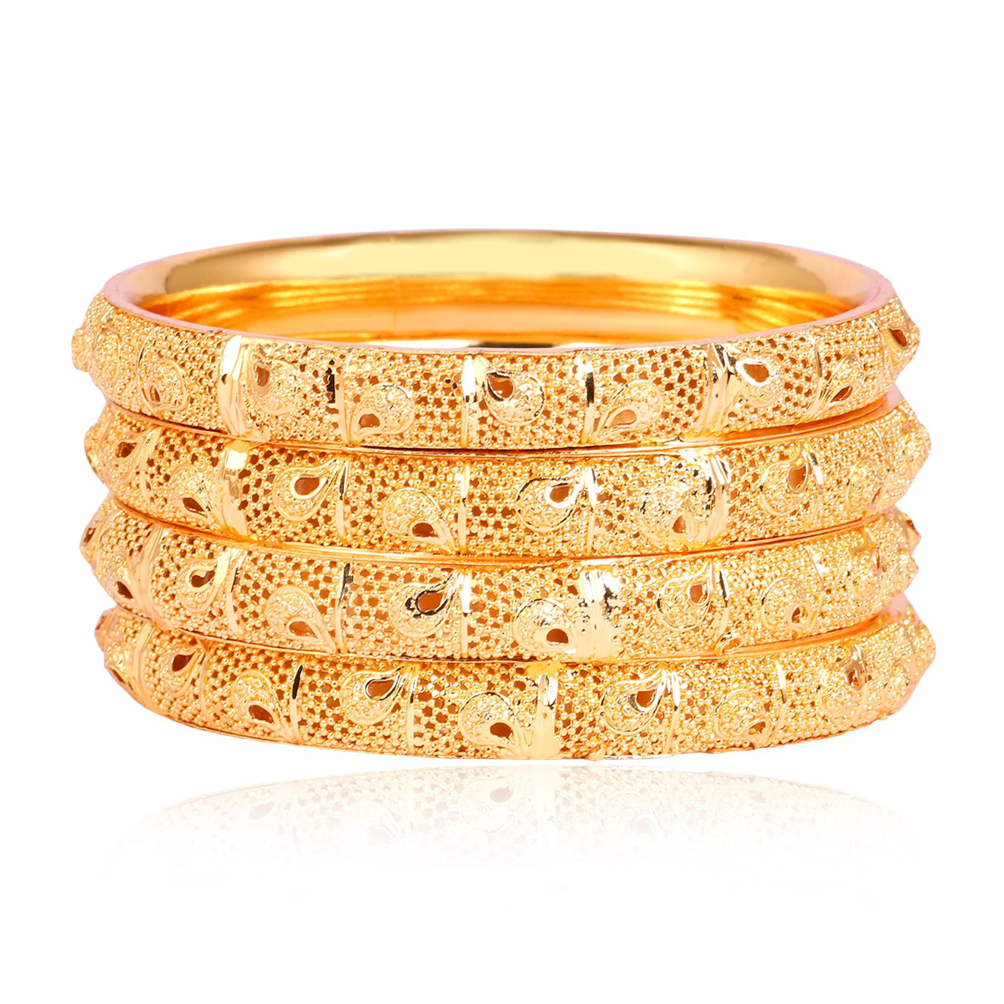 Indian Gold Plated Bangles Set of 4 - Traditional Pola Bracelets for Women, Bollywood Style Jewelry, Trendy Costume Bangles for Weddings, Parties & Festive Occasions