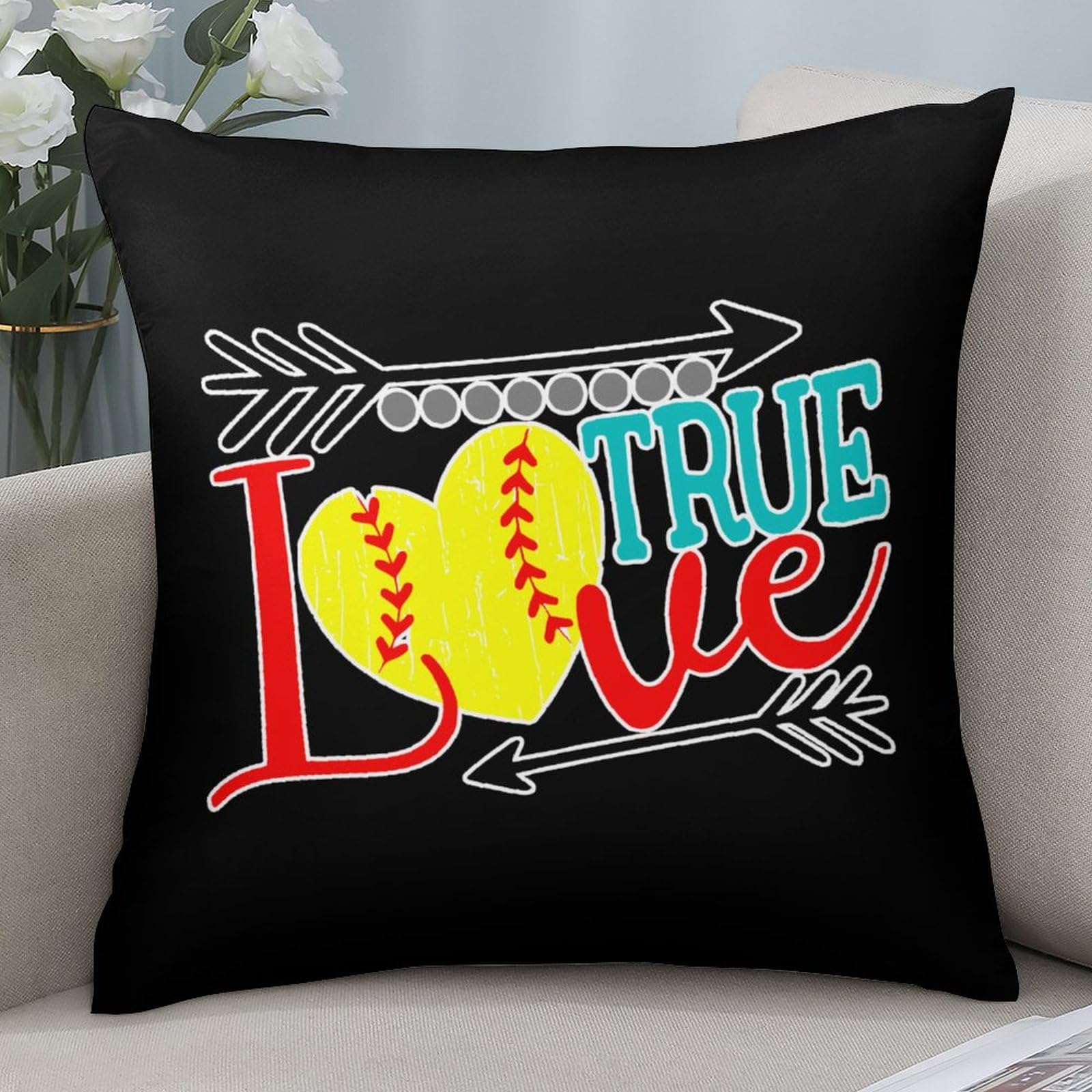 Softball Polyester Pillow Cases - Ultra Soft & Smooth 18x18 Inch Cushion Covers for Sofa, Bed, or Couch - Perfect for Home Decor, Living Room, Bedroom & Dorm Essentials