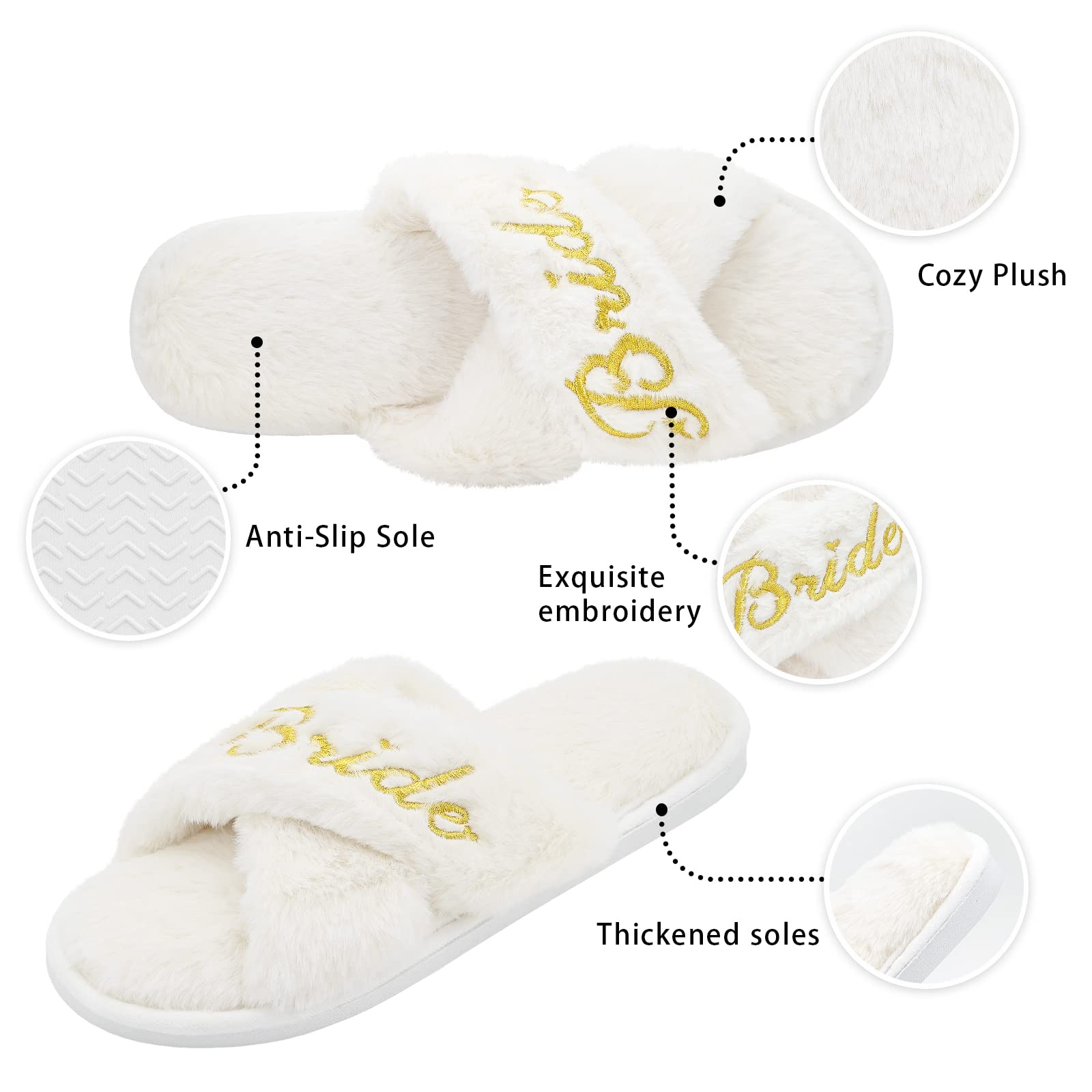 Bridal Slippers for Women - Comfortable White Wedding Slippers for Bride & Bridesmaids | Perfect for Wedding Day, Reception & Getting Ready Moments