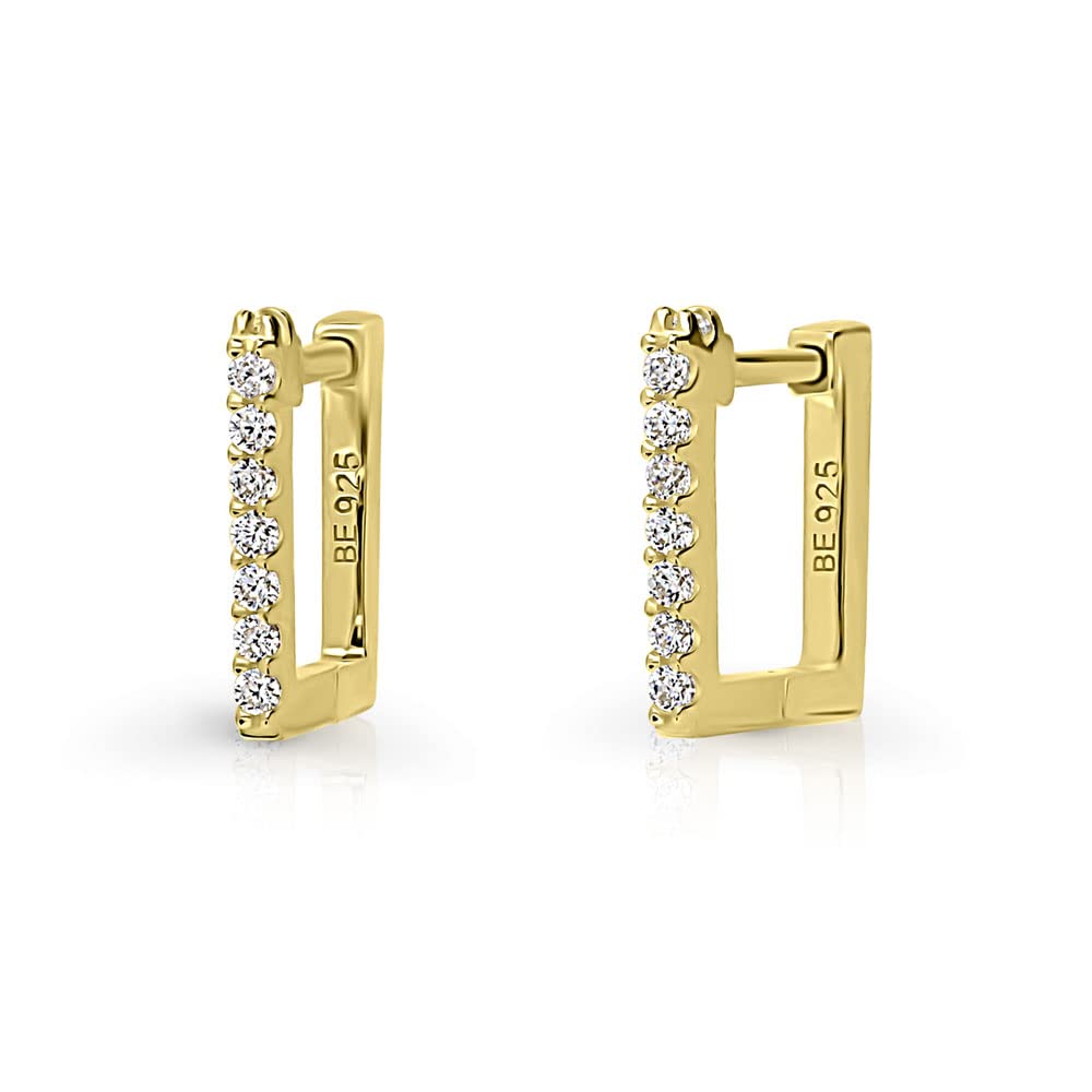 BERRICLE Yellow Gold Plated Sterling Silver Cubic Zirconia Rectangle Mini Hoop Earrings for Women - Elegant Everyday & Party Jewelry Gift