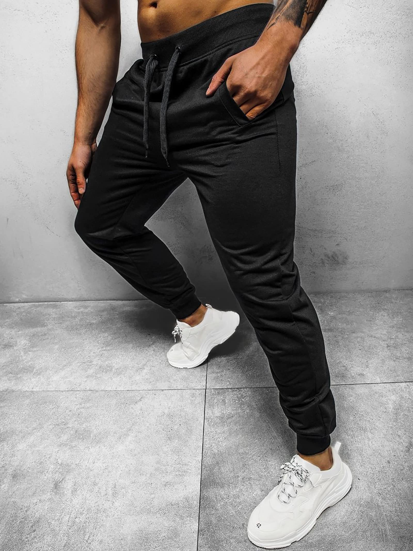 Men's Cotton Stretch Jogging Pants with Drawstring & Pockets - Comfortable Sports Pants for Gym, Running, Workout and Casual Wear