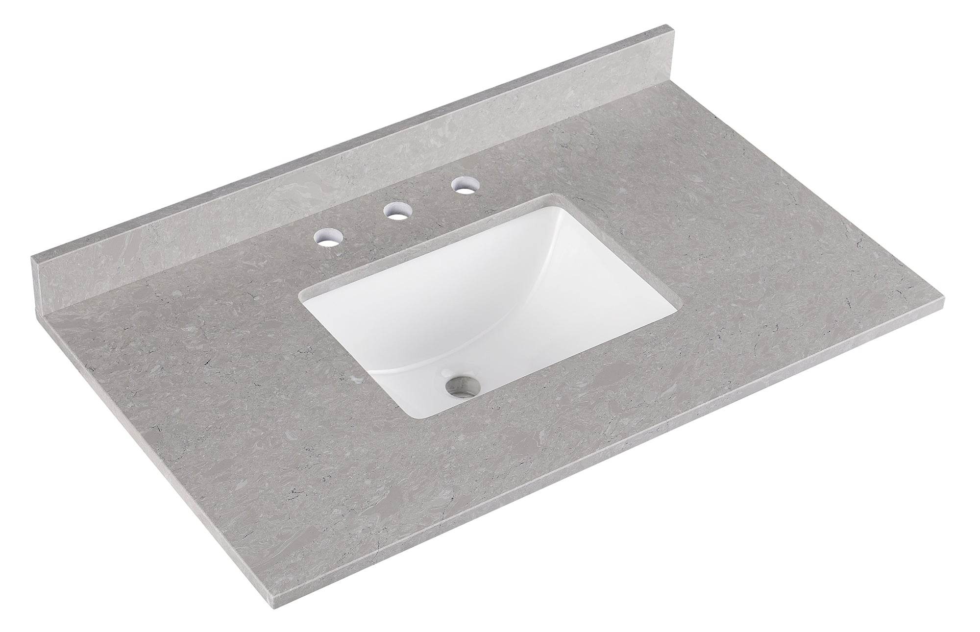 Amalfi 37W x 22D White Engineered Marble Bathroom Vanity Top with Rectangular Undermount Sink - Perfect for Modern Bathroom Renovations and Home Upgrades