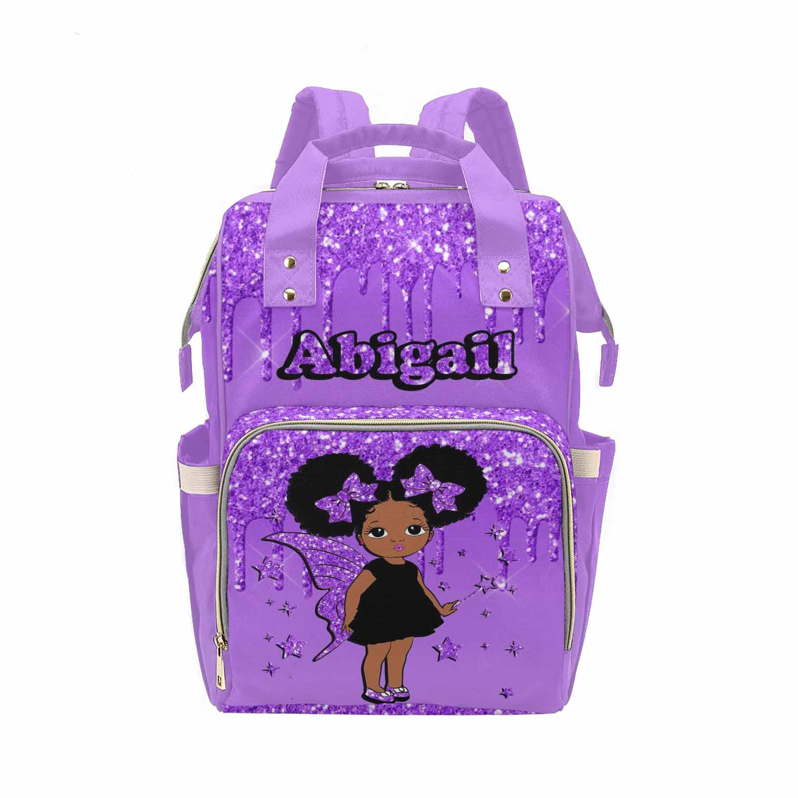 **Custom Afro African American Girl Diaper Backpack – Personalized Name Text, Large Capacity, Multi-Function Travel Daypack for Moms, Dads, Boys & Girls – Perfect for Daycare, Travel & Daily Use**
