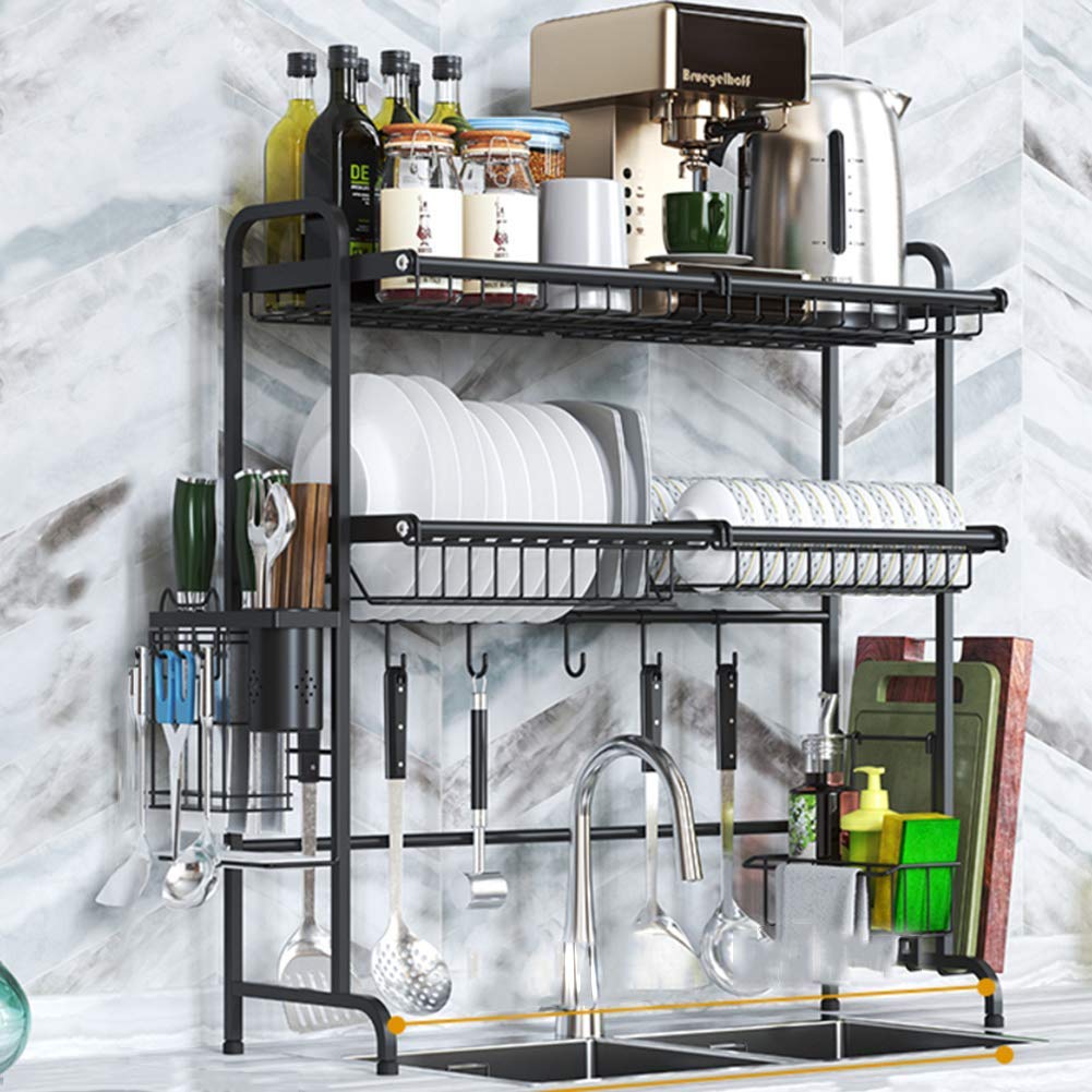 Premium Stainless Steel Dish Drying Rack Over The Sink - 2-Tier 31inch Kitchen Counter Organizer with Utensil Holder | Space-Saving Dish Drainer for Plates, Cups & Cutting Boards | Perfect for Small Kitchens & Apartments