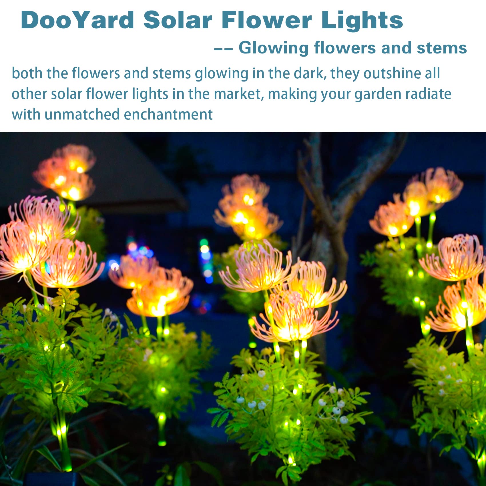 Upgraded Solar Garden Lights with Glowing Flowers & Stems - 4 Pack Outdoor Solar Lights for Yard, Pathway, Patio Decoration - Waterproof Solar Powered Flower Lights for Garden Decor, Mother's Day Gift