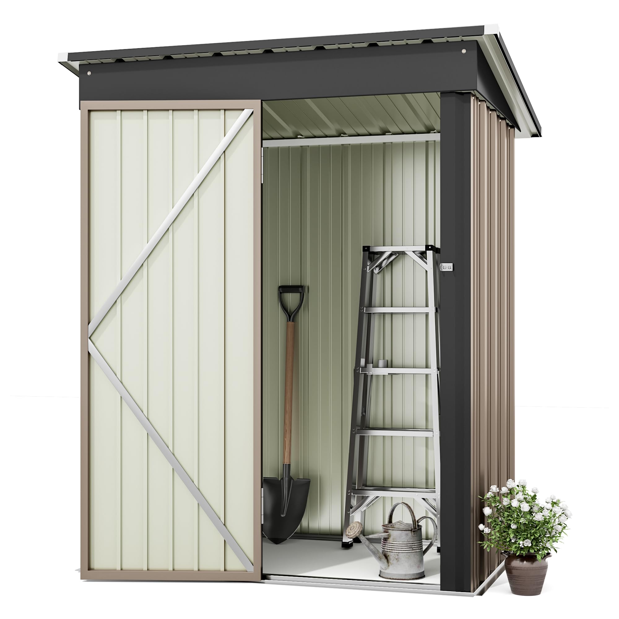 Greesum 5x3 ft Outdoor Storage Shed - Metal Utility Tool Shed with Lockable Door for Garden, Patio & Backyard Organization (Brown) | Perfect for Storing Lawn Mowers, Gardening Tools & Outdoor Equipment