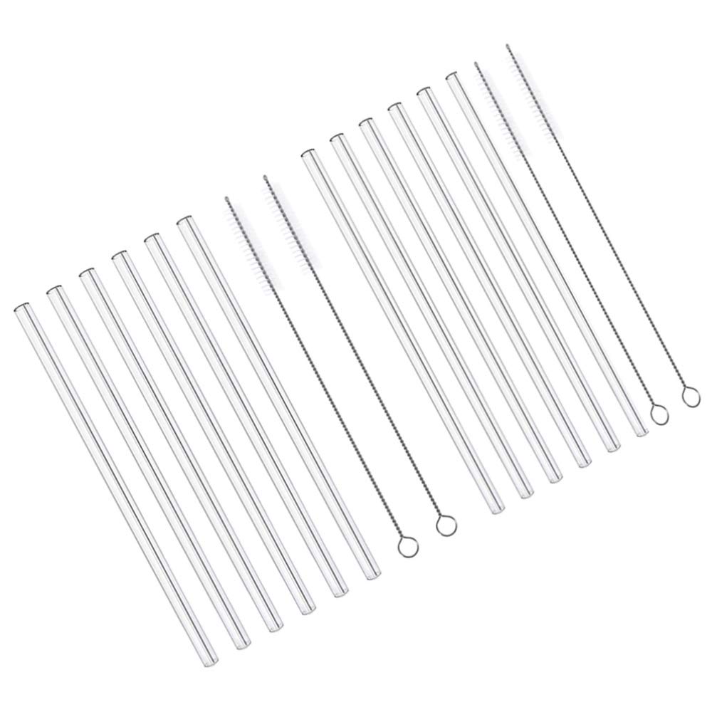 HEMOTON 12-Pack Clear Glass Drinking Straws - Reusable, BPA-Free Smoothie & Cocktail Straws with Cleaning Brush - Perfect for Tea Parties, Iced Coffee, Juice & Bubble Tea at Home or Cafe