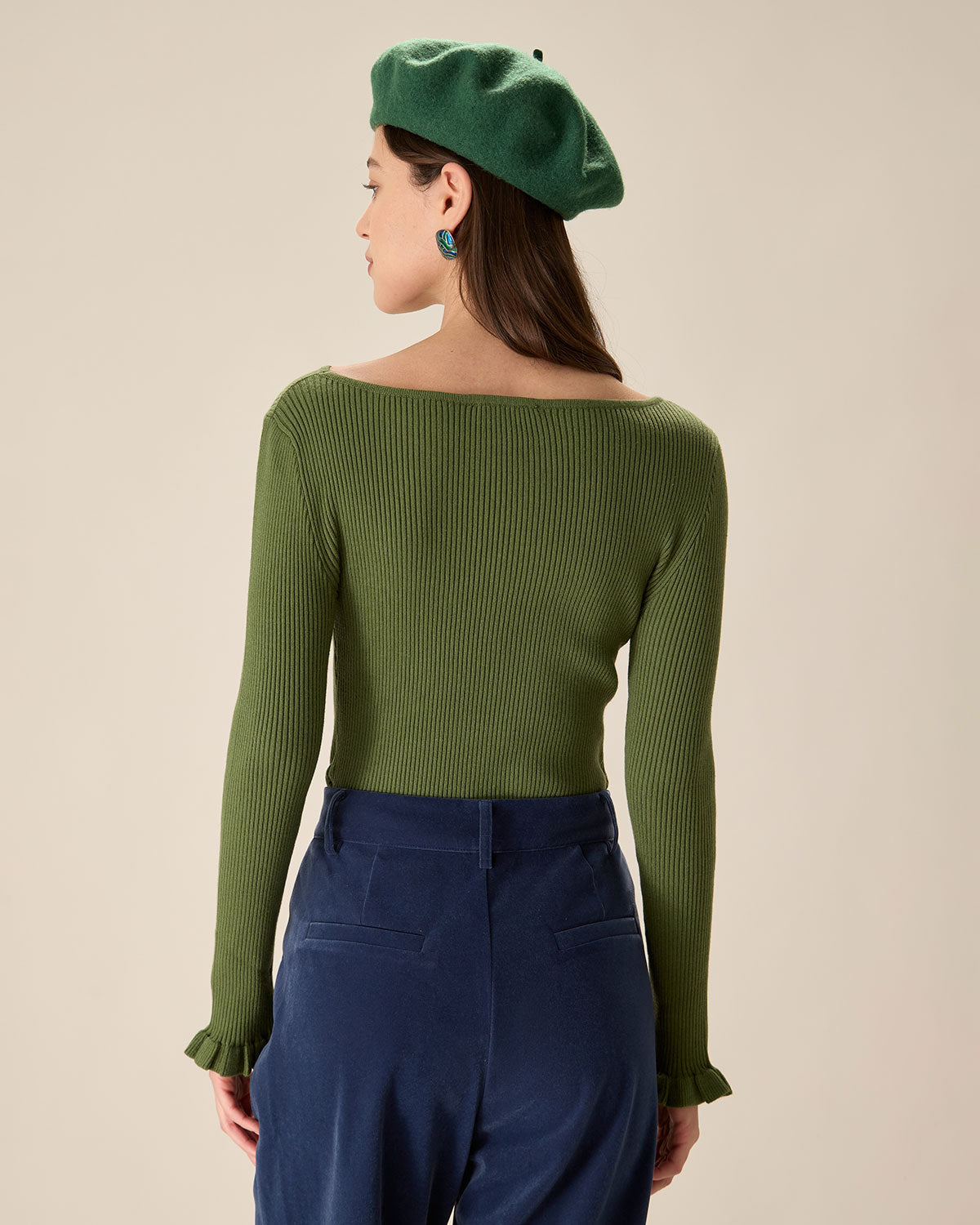 Stylish Green Boat Neck Ruffle Slim Tee for Women - Perfect for Casual Outings, Dates, and Summer Fashion