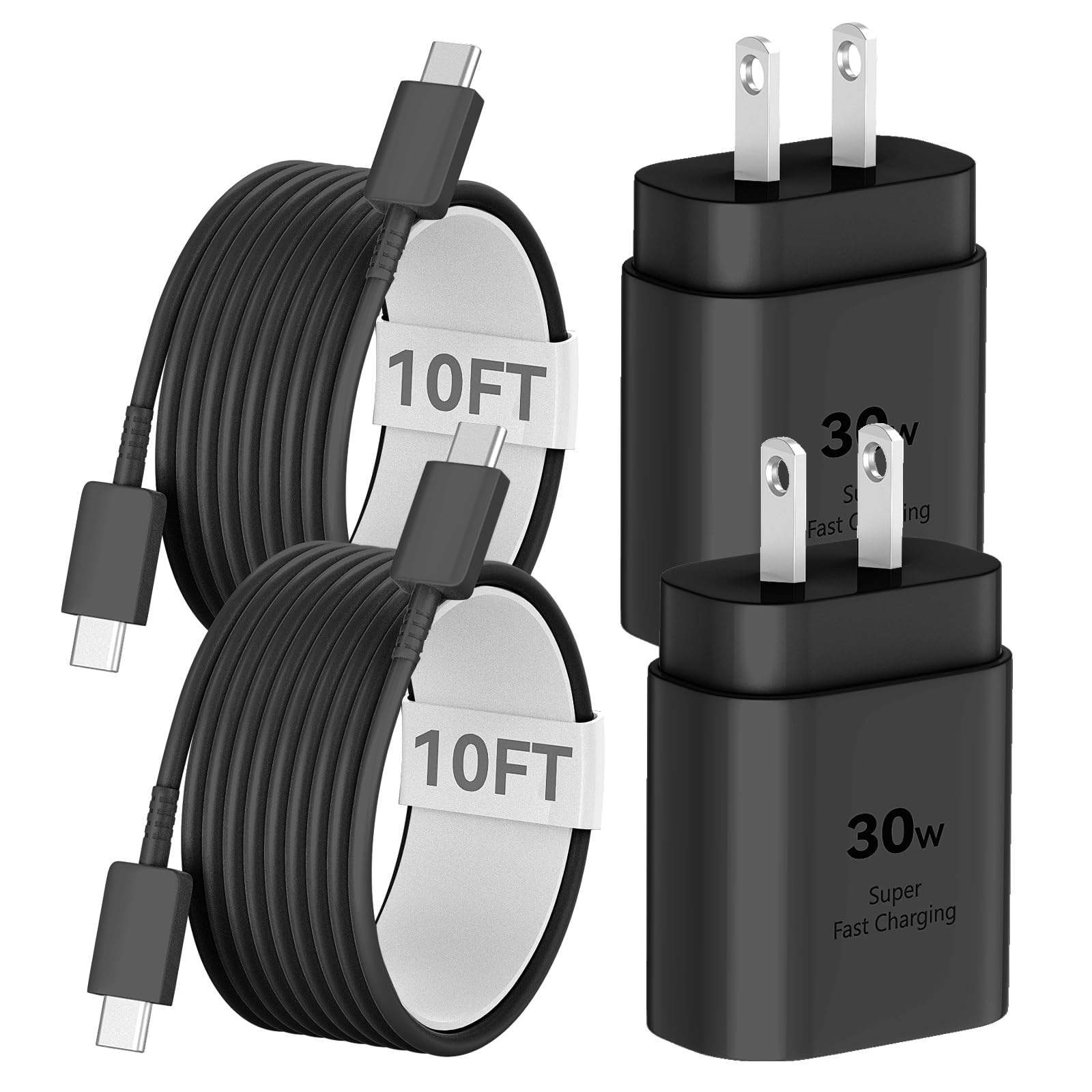 30W Fast Charger for iPhone 16/15 Pro Max & Galaxy S24/S23 - USB C Charger Block with 10FT Long Cable - Compatible with iPhone 16/15 Series, iPad & Samsung Galaxy - Perfect for Home, Office & Travel Charging