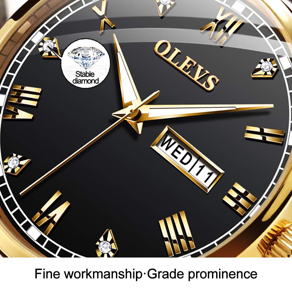 OLEVS Men's Brown Leather Watch - Rose Gold Quartz, Waterproof & Luminous for Dress & Daily Use